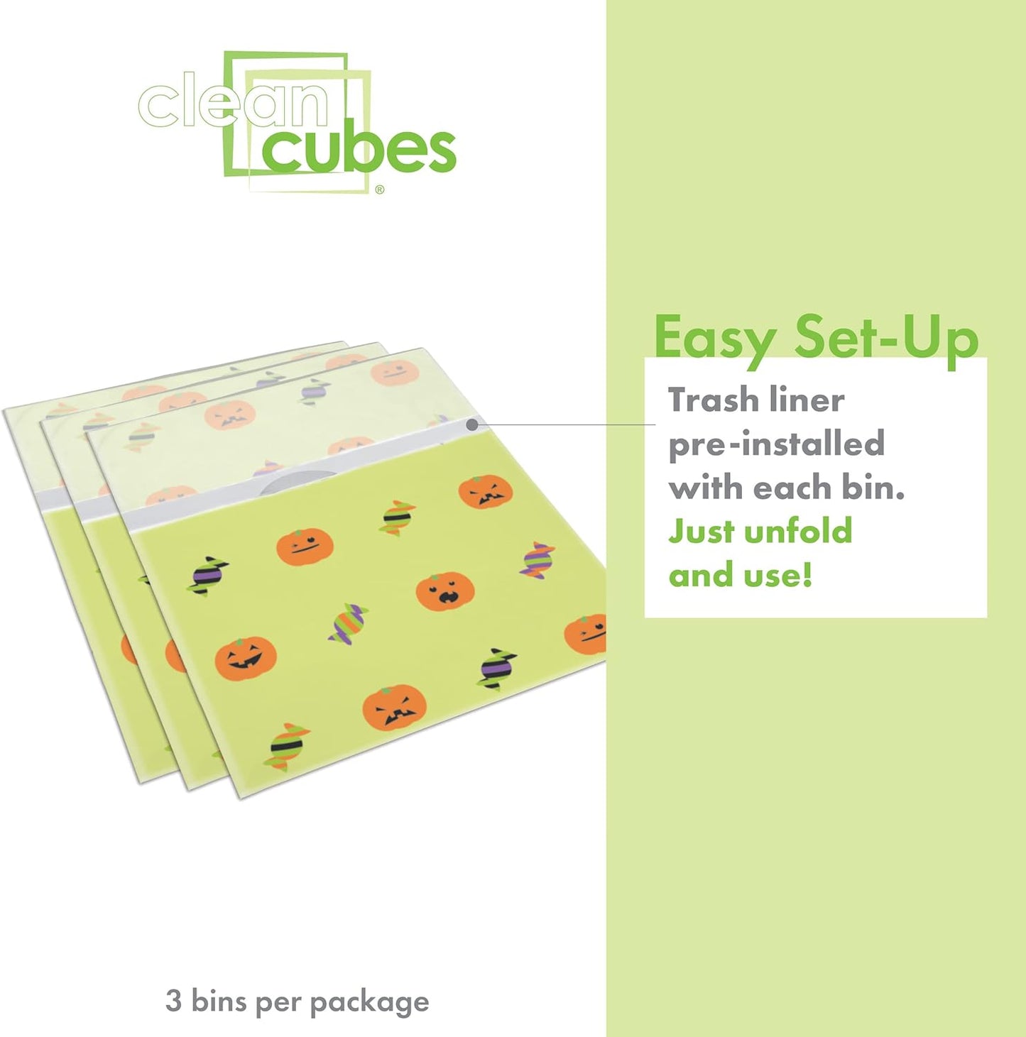 | 13 Gallon Disposable Trash Cans (3-Pack) with Fitted Trash Bags - Reusable Garbage and Recycling Bins for Parties, Events, and More (Halloween - 17" Height x 13.5" Width x 10" Depth)