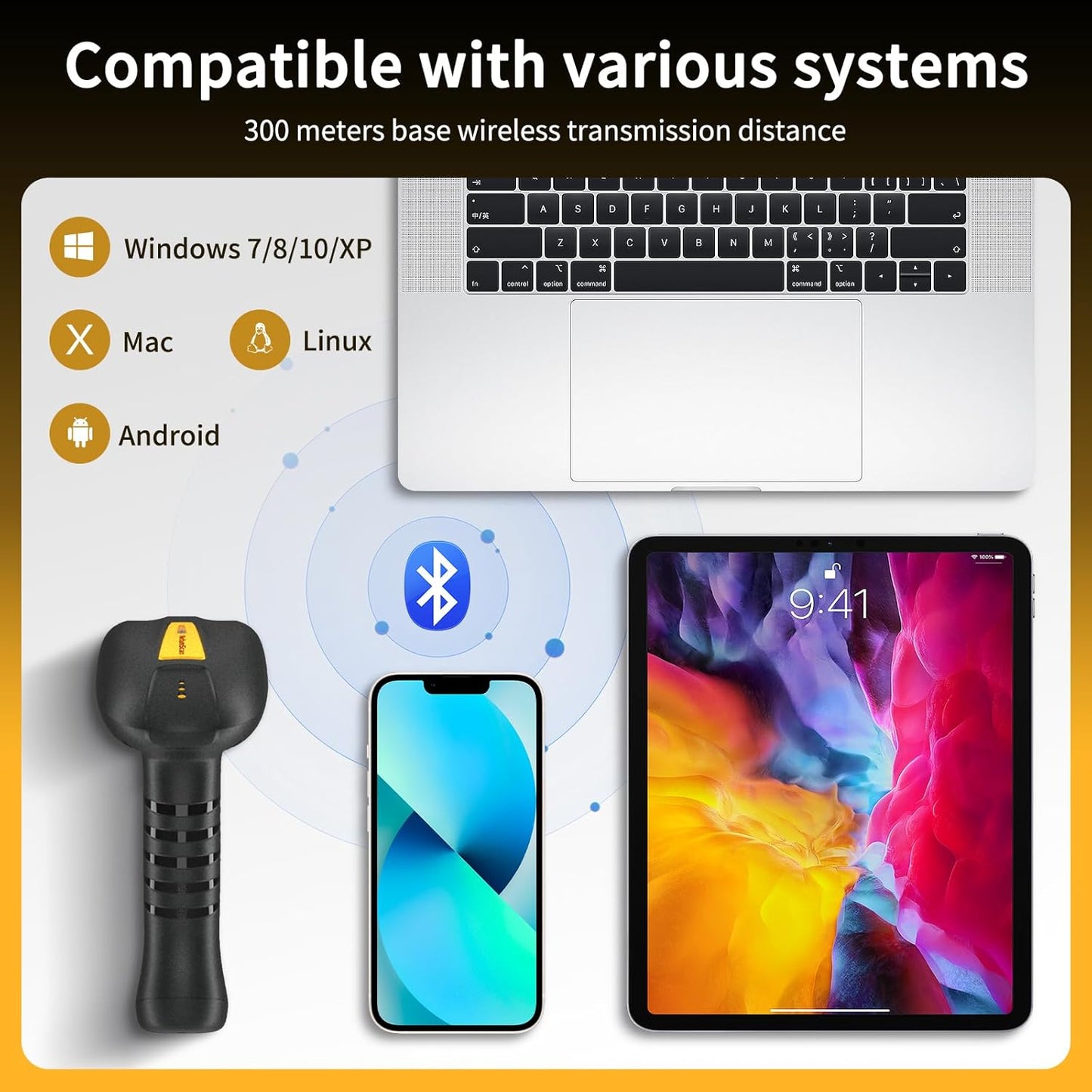 NetumScan Industrial Bluetooth QR Barcode Scanner, IP67 Waterproof & 7M Drop Proof, 1.3M CMOS Sensor Wireless 1D 2D Bar Code Scanner with Charging Stand for Store, POS, Computer, iPhone, Android