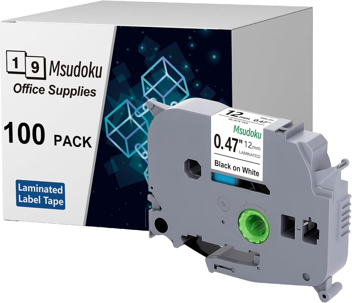 Tze TZ Tape 12mm 0.47 Laminated White Compatible for Brother Label Maker Tape 12mm 1/2" Black on White Tape for Ptouch PT PTD200 PTD410 D210 D220 D610 P710BT PTH110, 100-Pack