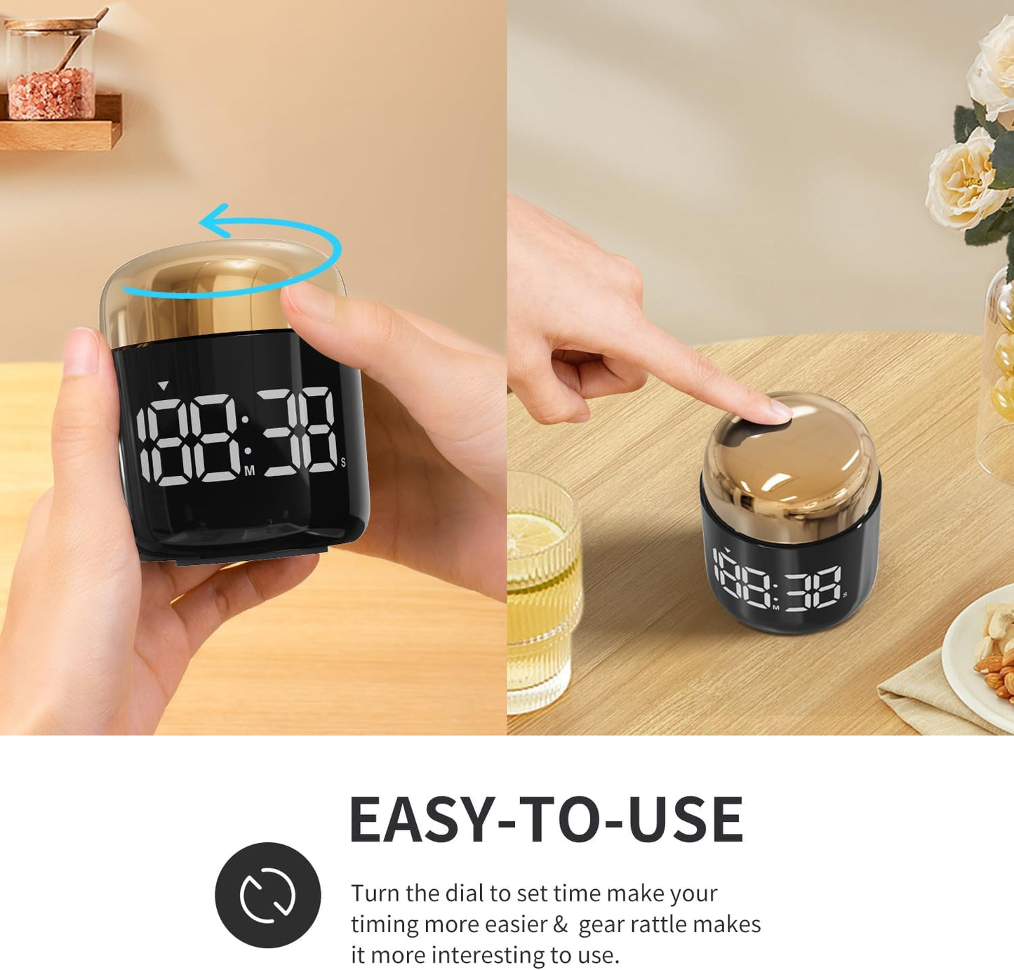 Digital Kitchen Timer,Countdown Countup Timer with Large LED Display Volume Adjustment,Timer for Cooking, Classroom Time for Kids and Teachers. (Gold)