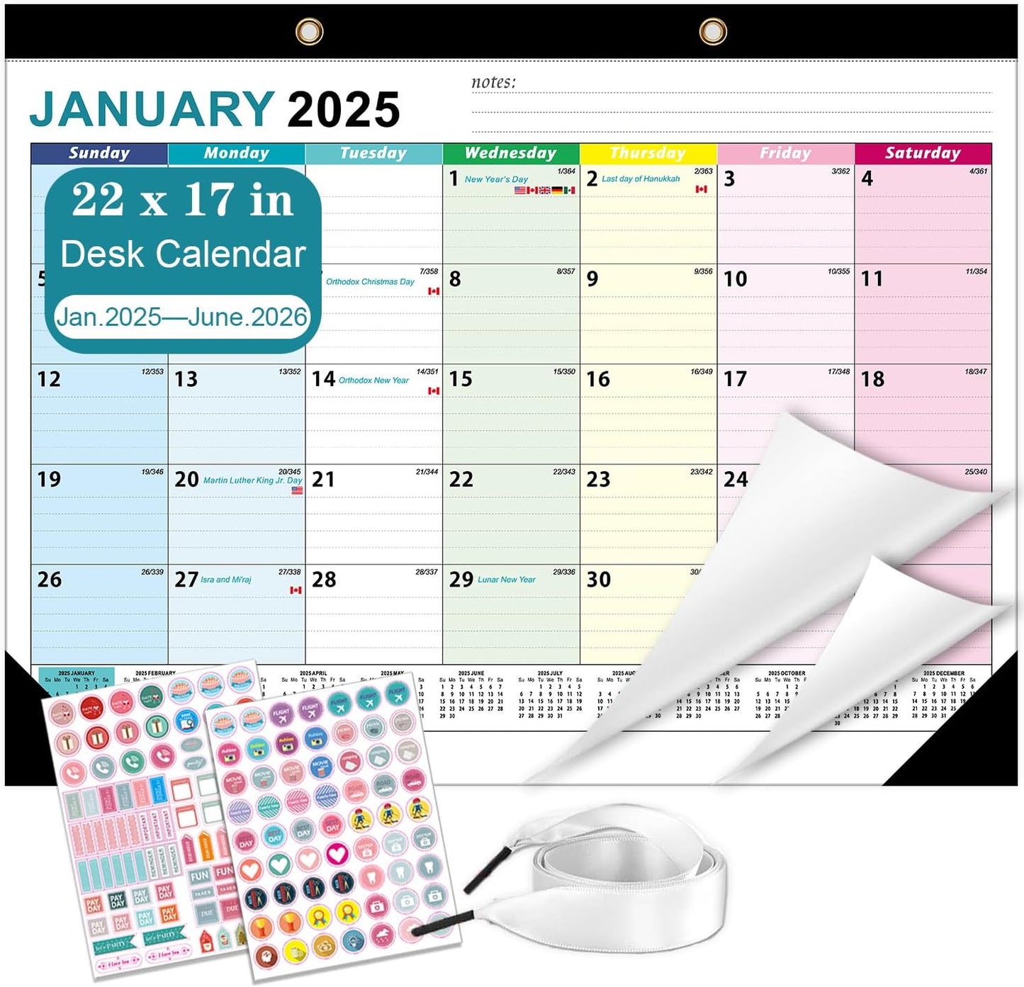 Lateefah Desk Calendar, Large 22'' x 17'' Desk Calendar 2025-2026, 18 Month Desktop Calendar for Organizing