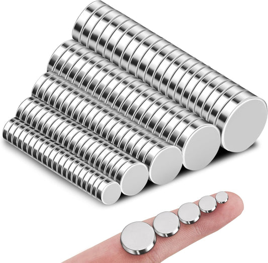 SMARTAKE 100 Pcs Rare Earth Magnets, 5-Size Multi-Use Premium Neodymium Fridge Magnets, for Refrigerator, Office, Whiteboard, Crafts, DIY Hobbies, Kitchen, Science, Billboard (Silver)