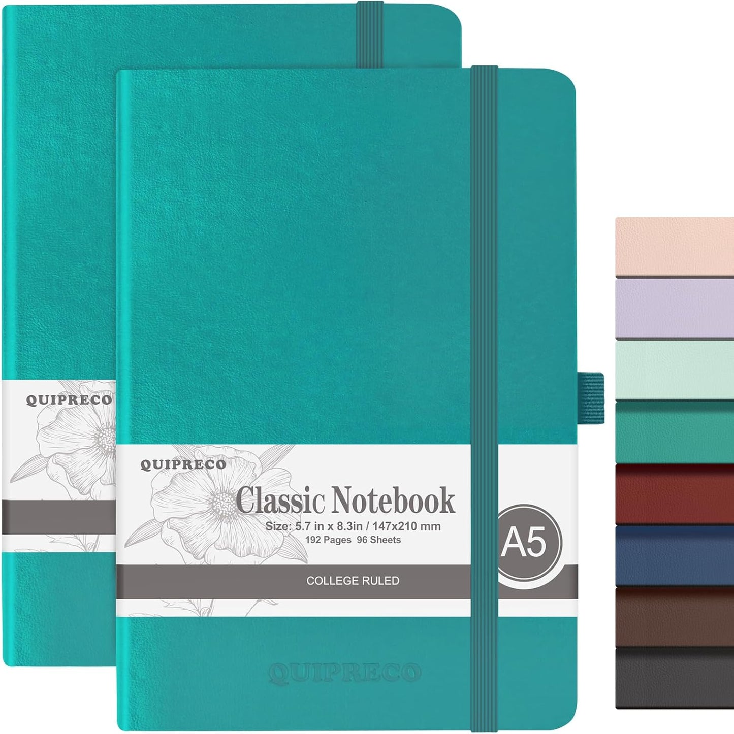 2Pack Lined Hardcover Journal Notebook, A5 192 Pages 100Gsm Thick Paper College Ruled for School,Note Taking,Work,Diary，5.7"*8.3",Turquoise