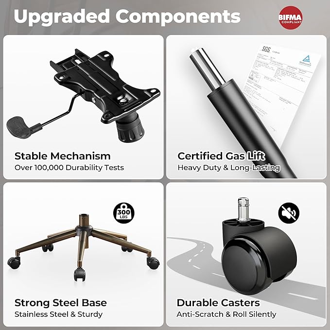 ovios Home Office Chair, Mid-Century Modern Faux PU Leather Chairs with Lumbar Support Comfy Thick Cushion, High Back Ergonomic Swivel Rolling Executive Armchair (Dark Grey, Suede Leather)