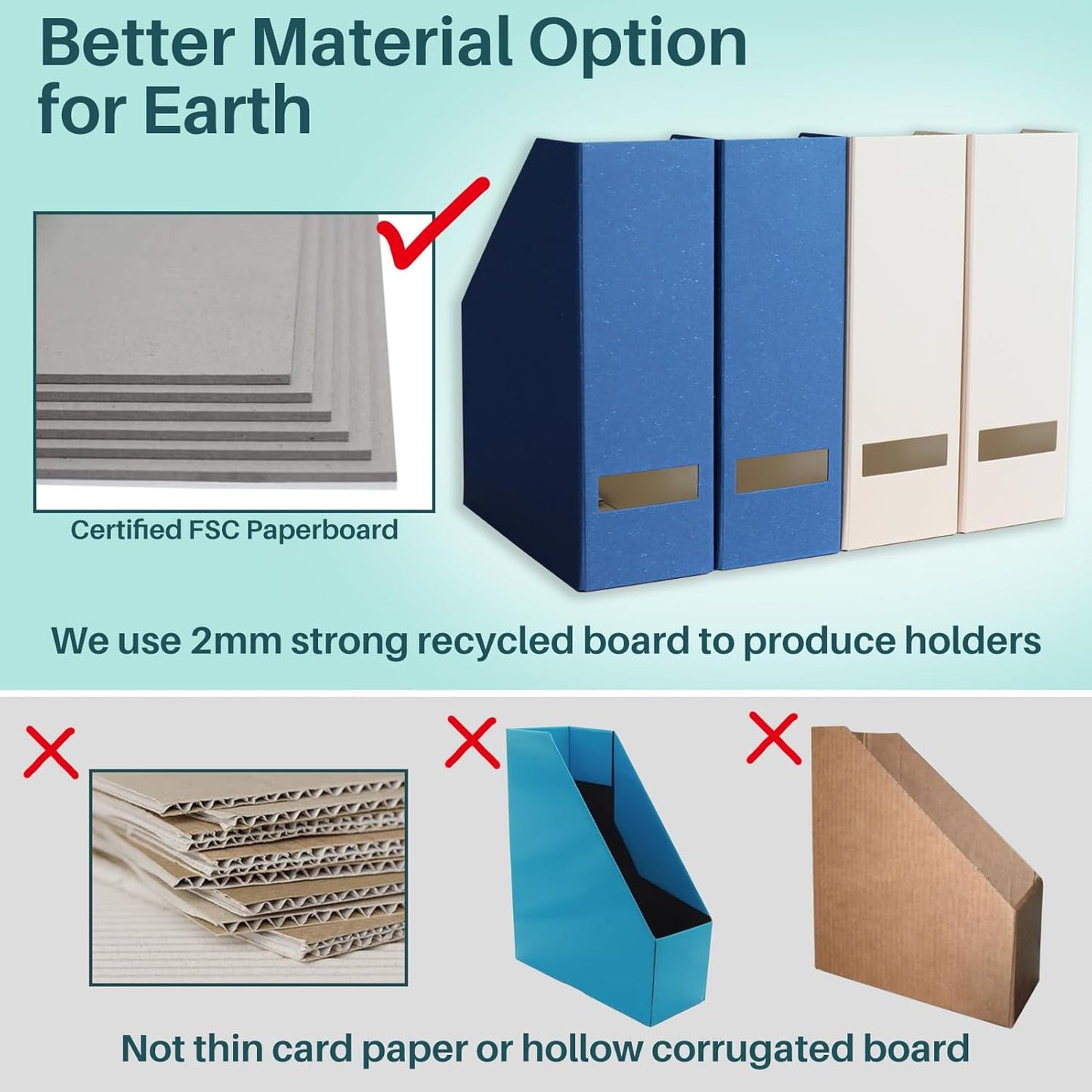 Magazine Holder - File Holder and Desk Organizer, Paperboard Book Organizer and Storage Box for Documents, Magazine Holder Rack for Classroom, Home, and Office (Classic Blue, 4-Pack)