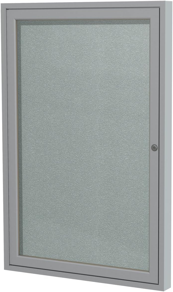 Ghent 36"x36" 1-Door Outdoor Enclosed Vinyl Bulletin Board, Shatter Resistant, with Lock, Satin Aluminum Frame - Silver (PA13636VX-193), Made in The USA