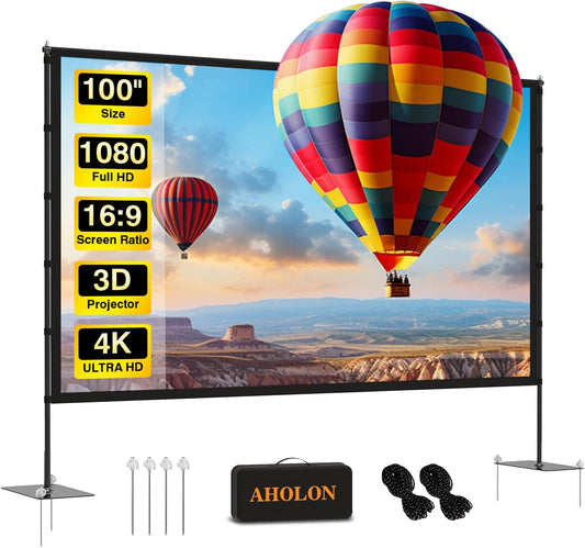 Outdoor Projector Screen with Stand - 100 Inch Portable Projector Screen Indoor and Outdoor Projector Screens 16:9 5K HD Wrinkle Free Lightweight Movie Screen with Carry Bag,Enioy Movie Nights