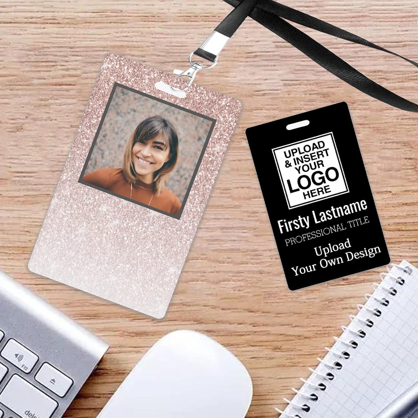 Custom Id Badge, Personalized Employee Photo Identification Card with Lanyard, Durable ID Card for Office Worker Doctor Nurse Student-Vertical-Template4