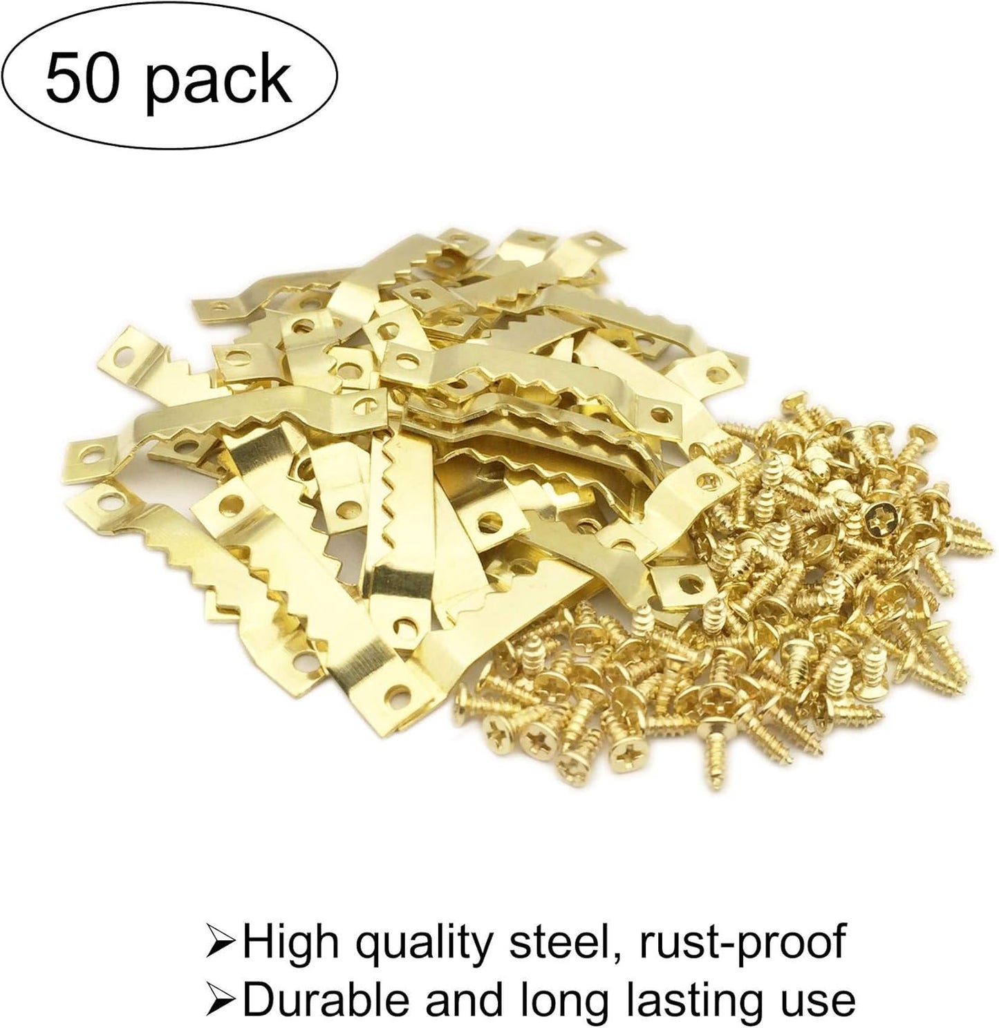 50 Pack Small Sawtooth Picture Hangers Steel Picture Hangers Picture Frames Hangers with Screws Picture Hang Solutions, for Hanging Clock Paintings Artwork Picture Frame Hook Photos(Gold)
