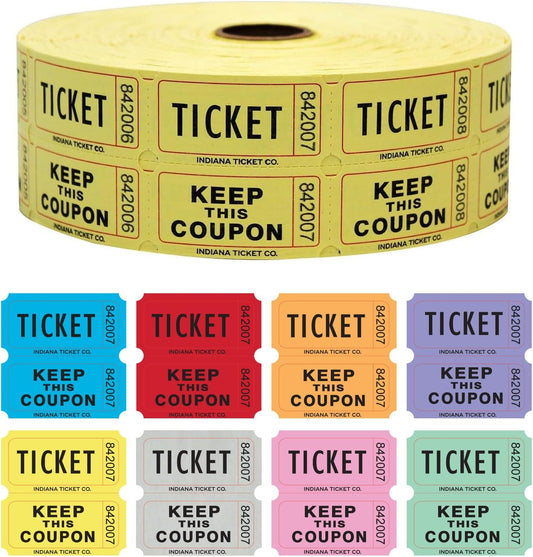INDIANA TICKET CO. 1,000 Yellow Raffle Tickets Double Roll, Premium Quality 50/50 Raffle Tickets, Tickets for Events, Carnivals, Door Prizes, Drinks and More