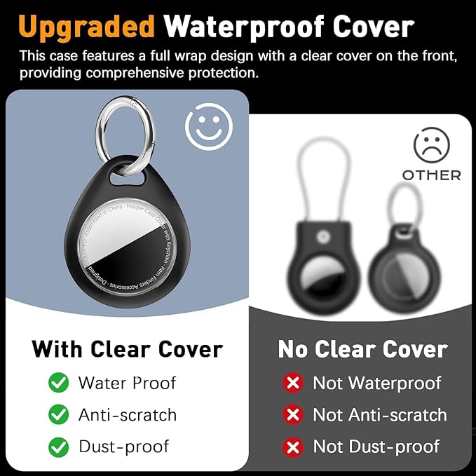 for AirTag Holder for Apple - 4 Pack for Air Tag Case, Waterproof Protective Cover with Secure Keychain Loop [Fit Tightly Design] [Hold Securely] GPS Tracker Accessories,Black/Orange/Blue/Red