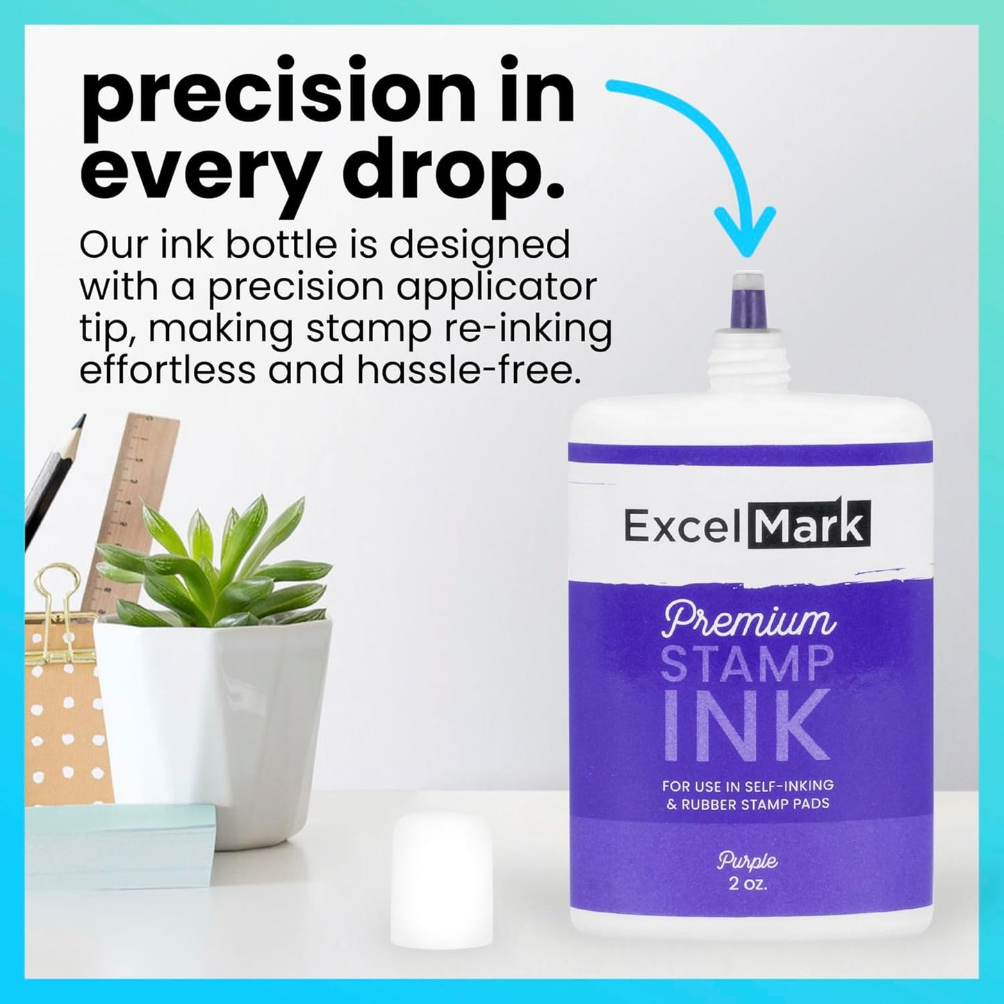 ExcelMark Self Inking Stamp Refill Ink - 2 oz. - Purple Ink