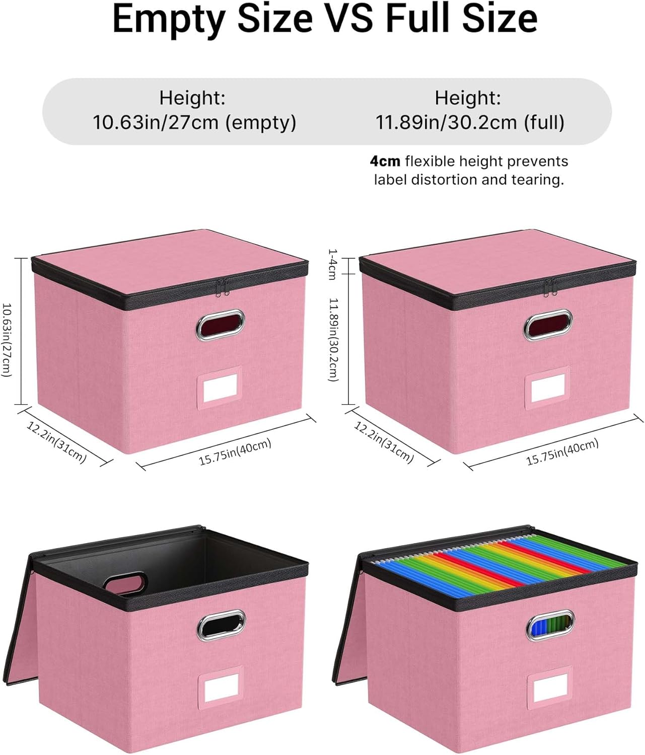 Oterri 1 Pack Large File Organizer Boxes with Lids, File Box with Mesh Pockets, Document Organizer Box for Legal/Letter Size Folders, Zippers Important Document Organizer (Pink, Without Folders)