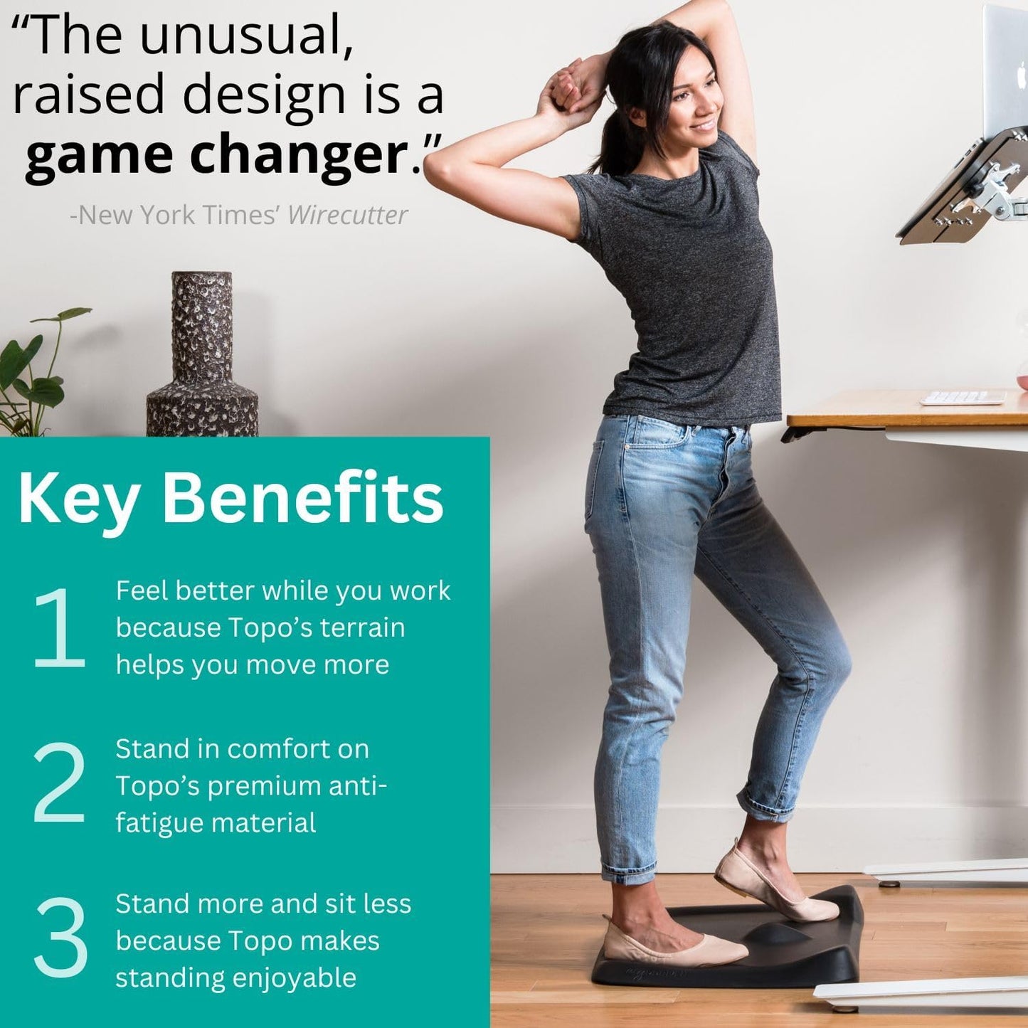 Topo Mini Comfort Mat by Ergodriven | The Smaller Not-Flat Anti-Fatigue Standing Desk Mat with Calculated Terrain | Accessories | Obsidian Black