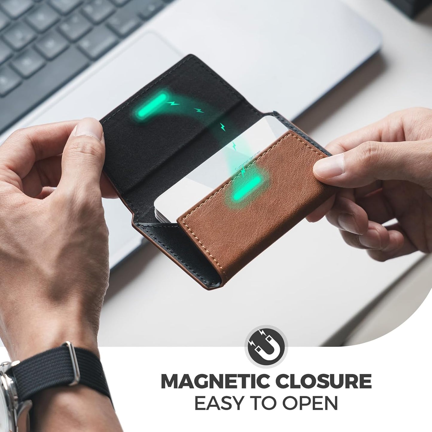 VULKIT Leather Business Card Holder Case for Men Slim Pocket Business Card Wallet Name Card Case Holder, Holds 20 Business Cards Brown