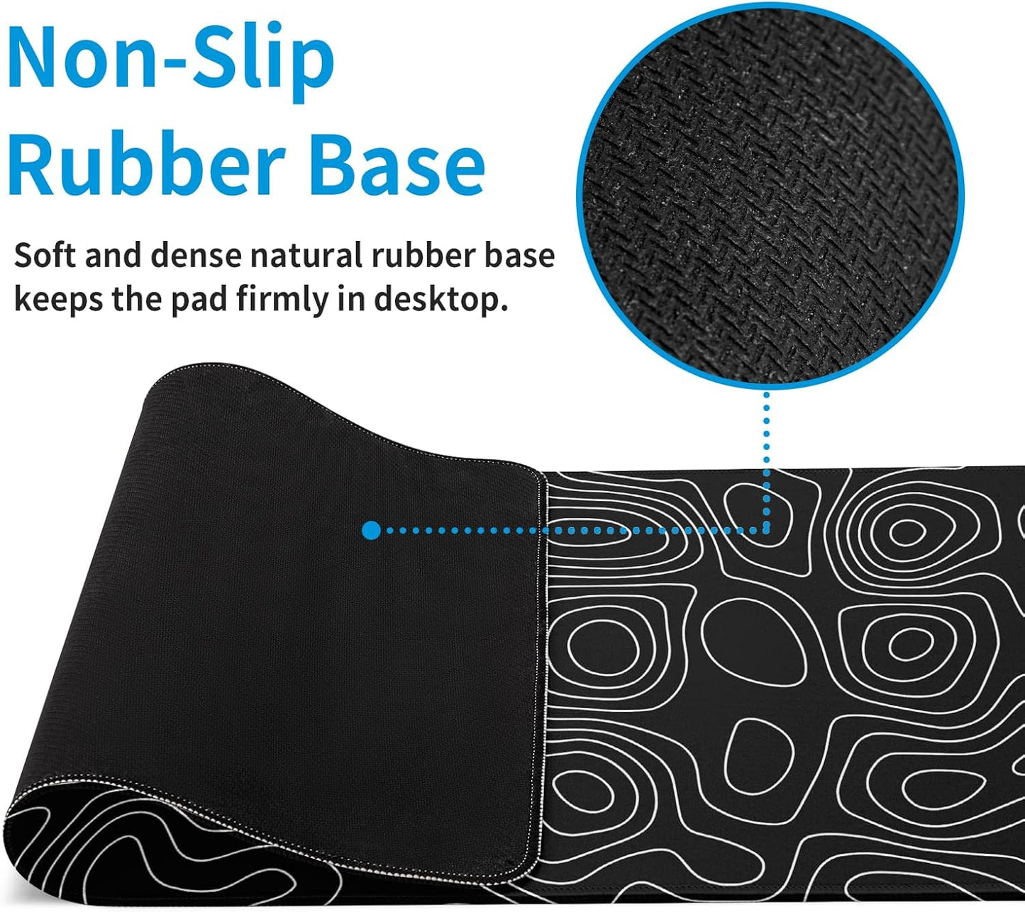 Black Topography Contour Gaming Mouse Pad Large Anime Topographic Map Mousepad Extended Mouse Pad Gaming Big Desk Pad Keyboard Pad with Stitched Edge Non-Slip Rubber Base