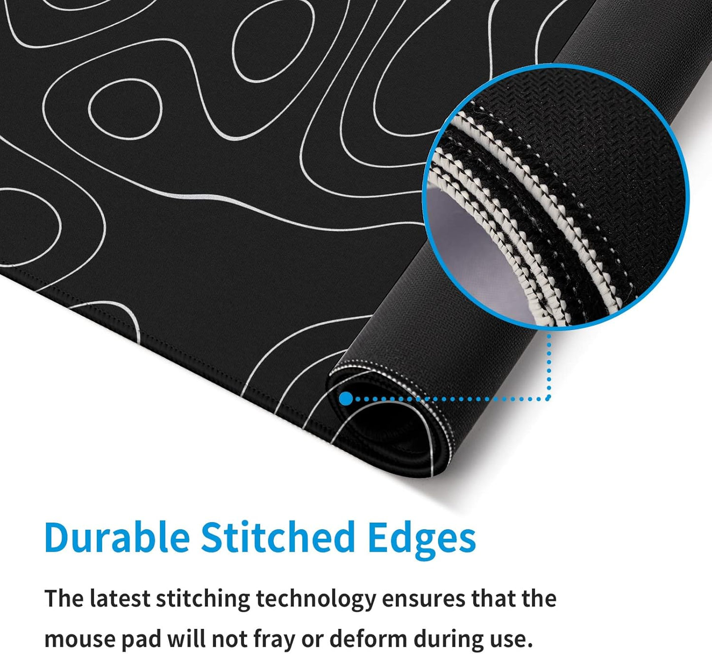 Large Topographic Map Gaming Mouse Pad for Desk Black Desk Pad with Non-Slip Rubber Base Stitched Edge Desk Organizers and Accessories Desk Decor