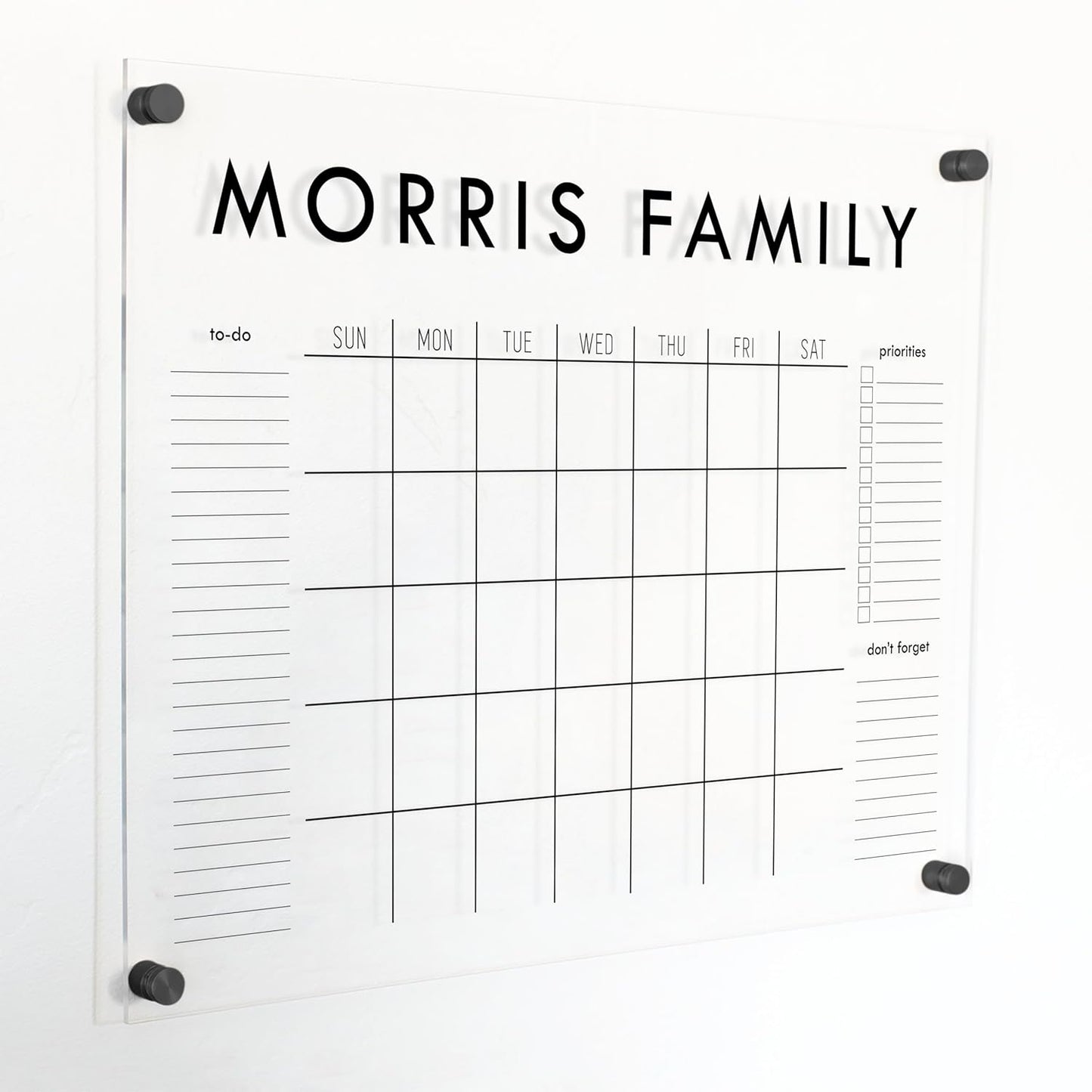 Personalized Clear Acrylic Calendar for Wall, Calendar Whiteboard for Wall, Dry Erase Wall Calendar, Wall Calendar Organizer System for Home (Block, Black, 23"W x18.5"H)