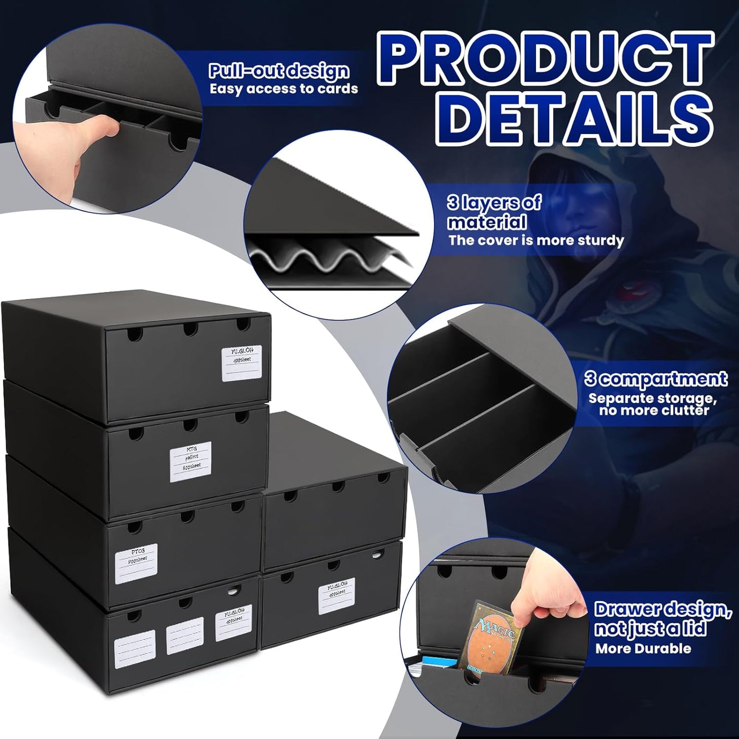 Trading Card Storage Box,18000+ Cardboard Storage Box with 60 Dividers,Label&Tapes for MTG Commander,TCG,PTCG (18000+ Card Box)