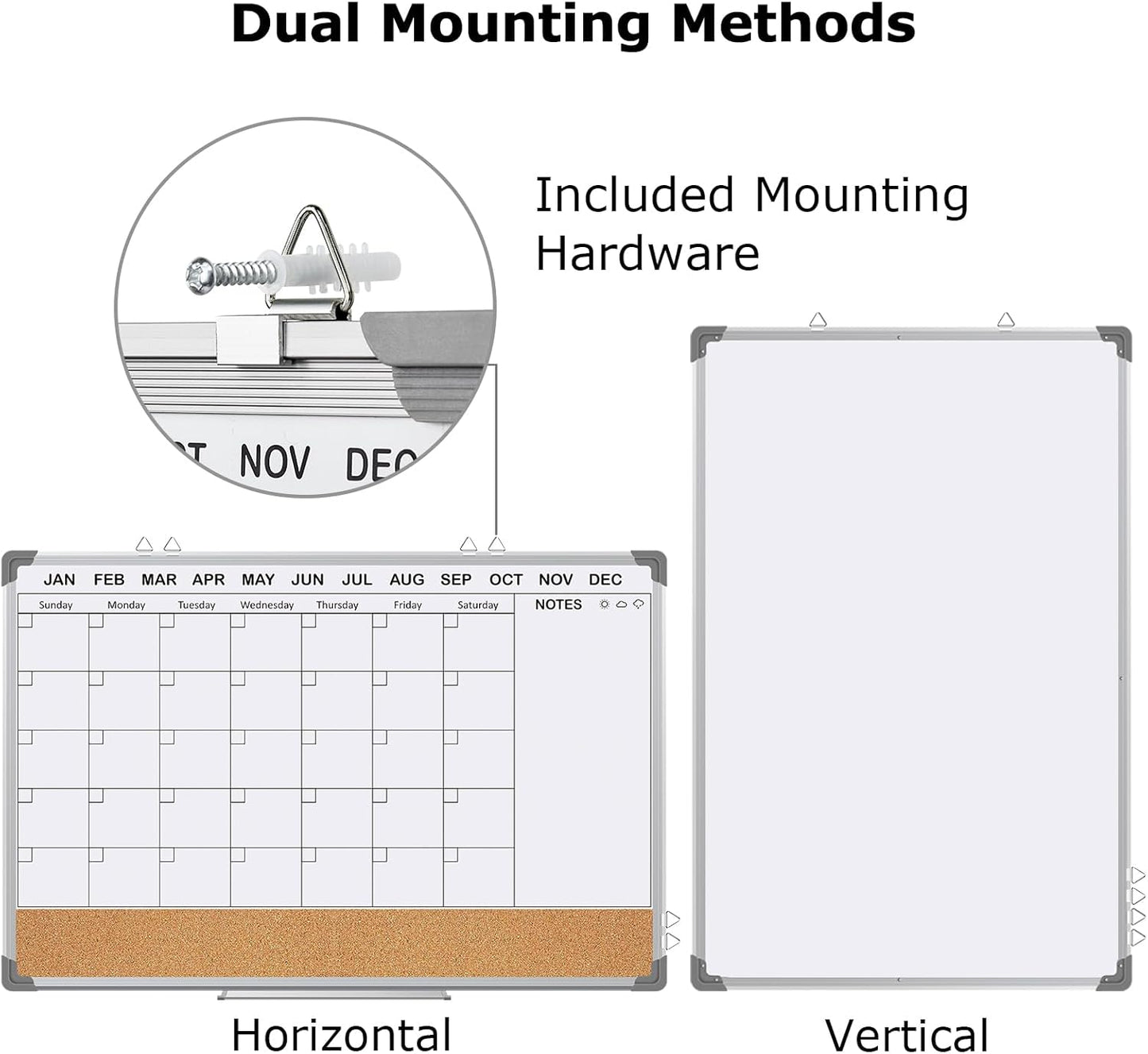 EAONE Magnetic Whitboard Calendar for Wall, Double Sided Dry Eraser Board Combo with Aluminum for Office, School, Home Kitchen (Silver, 36" x 24")