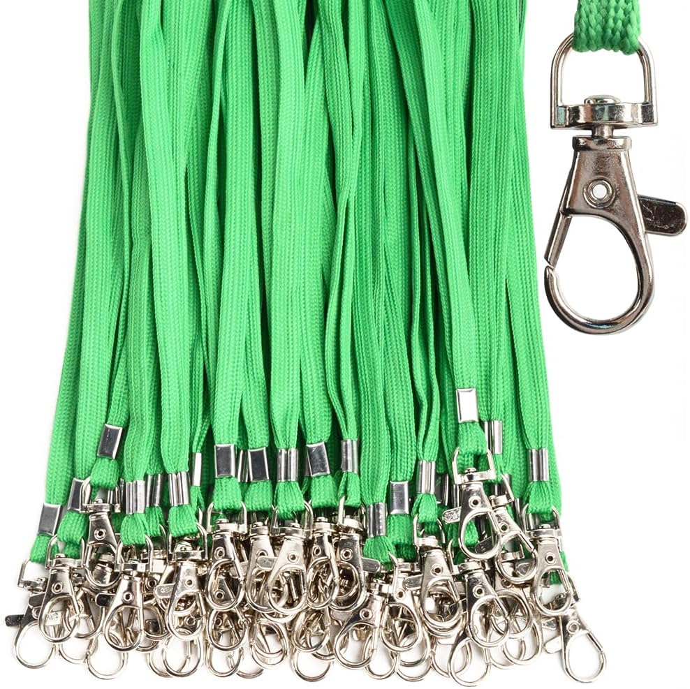 Green Lanyards 50 Pcs Bulk Lanyard for Id Badges Flat Lanyard with Badge Clip Swivel Hook (50, Green)