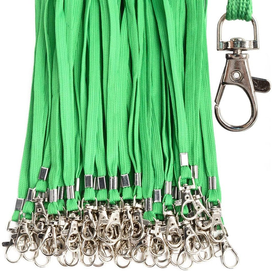 Green Lanyards 50 Pcs Bulk Lanyard for Id Badges Flat Lanyard with Badge Clip Swivel Hook (50, Green)