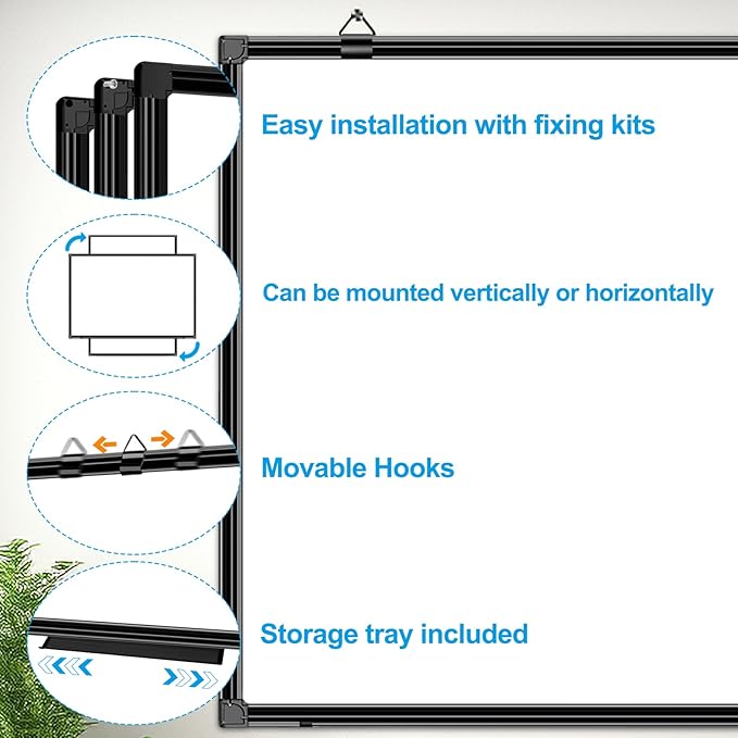 H-Qprobd 70"x40" White Board for Wall Large Magnetic Dry Erase Board with Black Aluminum Frame, Presentation Whiteboard Suitable for Home, Office, Classroom & Kitchen