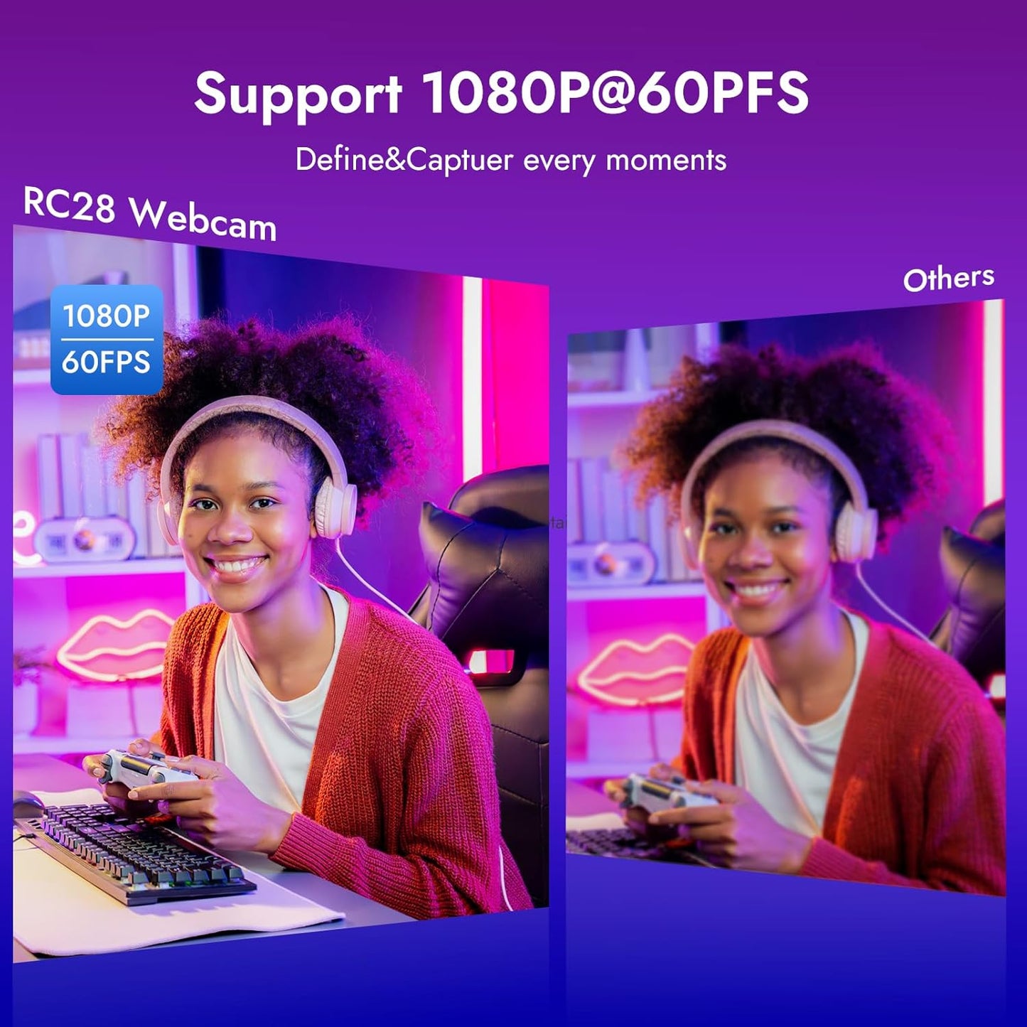 ROCWARE RC28 1080P 60FPS Webcam with Dual Microphones | Cardioid & Omnidirectional Pickup, Hi-Fi Sound, AI Noise Cancellation & Raw Audio Modes for Streaming, Video Calls & Studio-Quality Recording