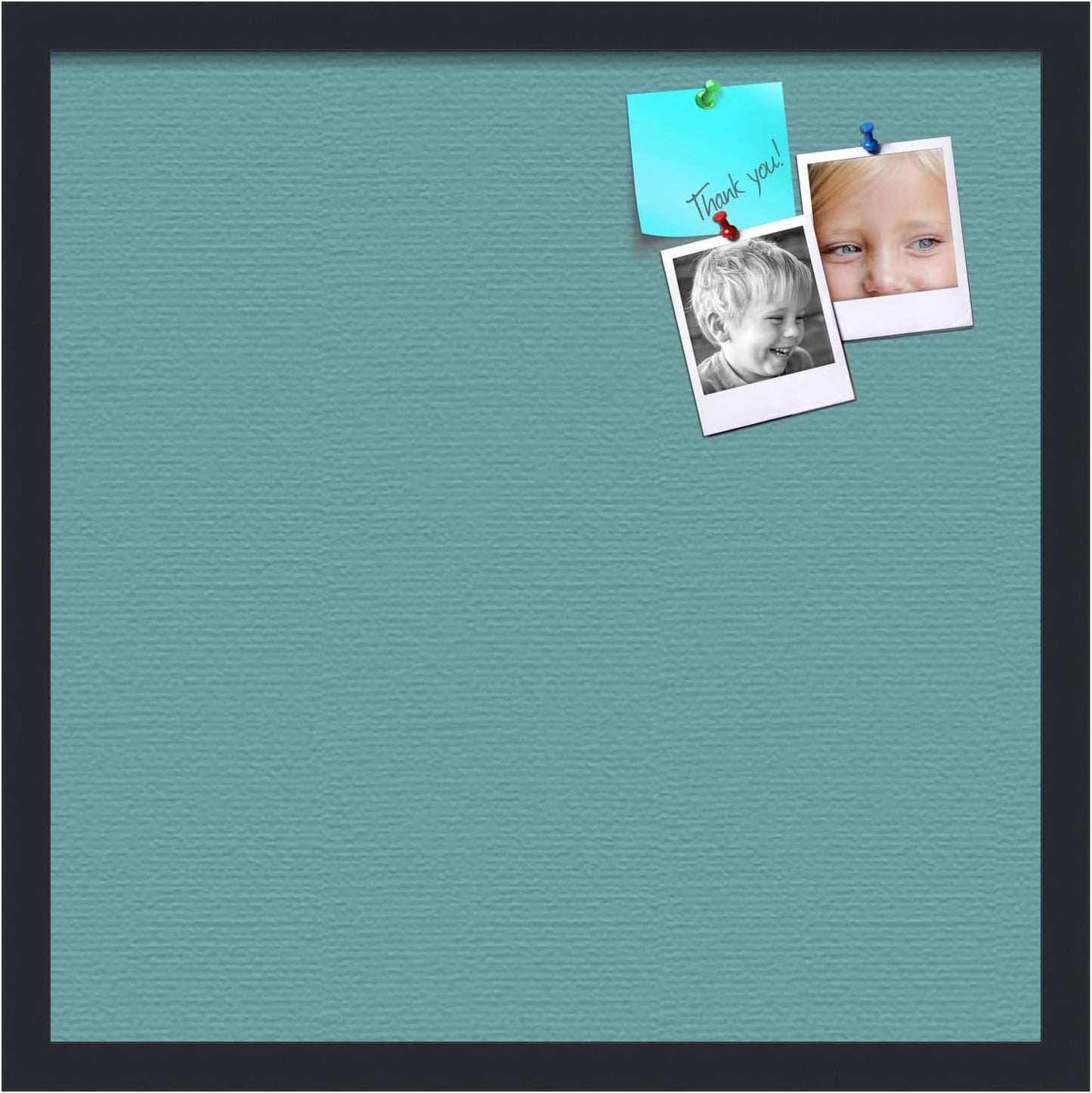 PinPix 20x20 Inch Cork Bulletin Board. This Decorative Framed Pin Board Comes with Aqua Pastel Design and a Satin Black Frame. Ideal for Home Office Decor or Message Board (PinPix-1806)