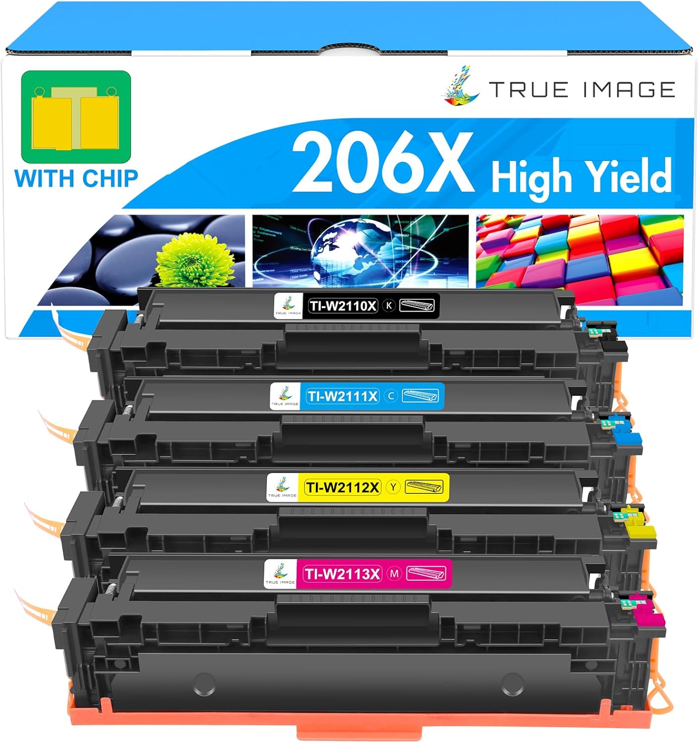 206X Toner Cartridges 4 Pack High Yield: MFP M283cdw M255dw M283fdw 206A Set Compatible Replacement for HP 206X for HP Color Laserjet Pro MFP M283fdw M283cdw M283 Printer Ink (with Chip -B/C/Y/M)