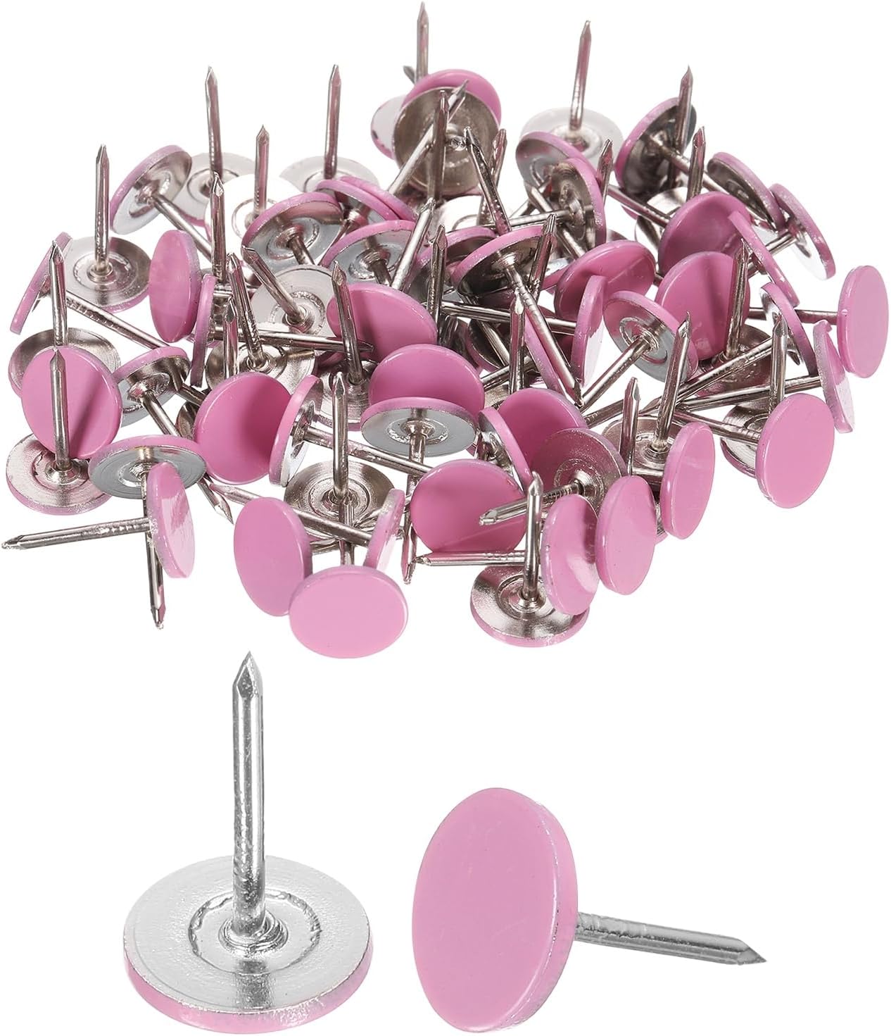 uxcell 100Pcs Upholstery Tacks, 11mmx17mm Flat Head Thumb Tack Decorative Furniture Nails Push Pins for Furniture Sofa Headboards, Pink