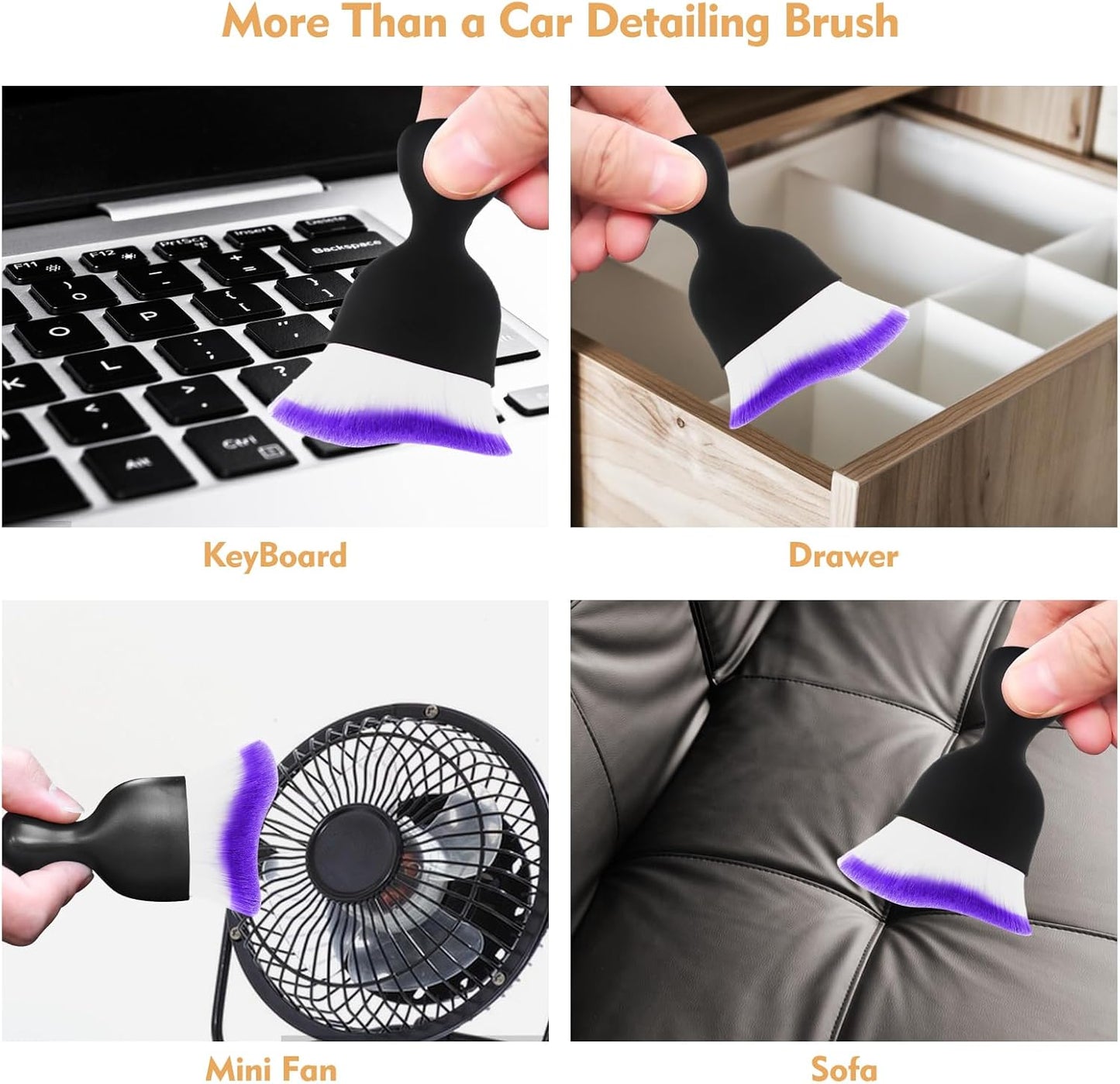 Car Interior Cleaning Brush Car Duster Interior with Ultra Soft Bristles Auto Detailing Brushes Dusting Car Accessories for Dashboard, AC Vents, Leather, Scratch-Free (2Pack_Purple)