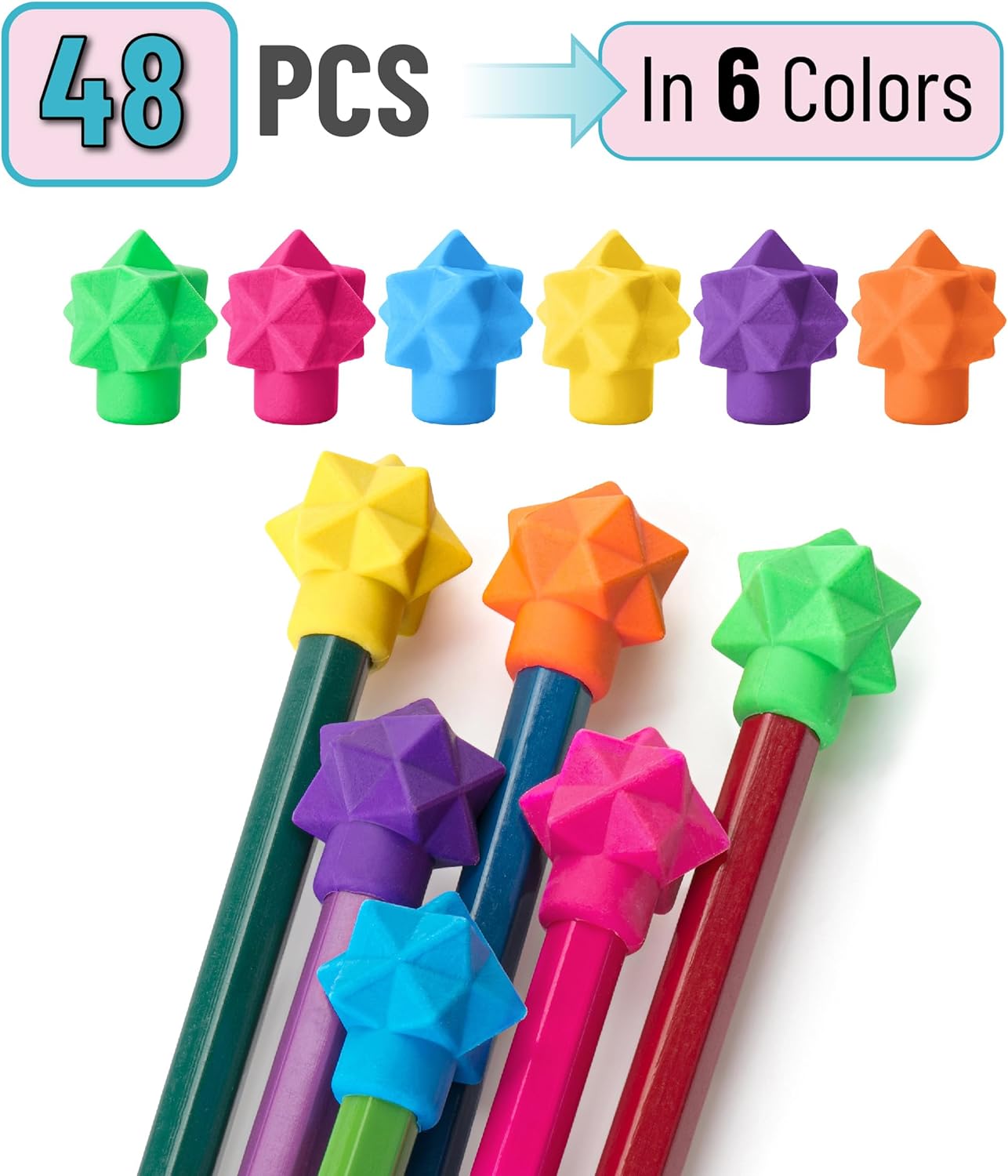 Mr. Pen- Pencil Erasers Toppers, 48 Pack, Vibrant Colors, Erasers for Pencil, Pencil Top Erasers, Back to School Supplies
