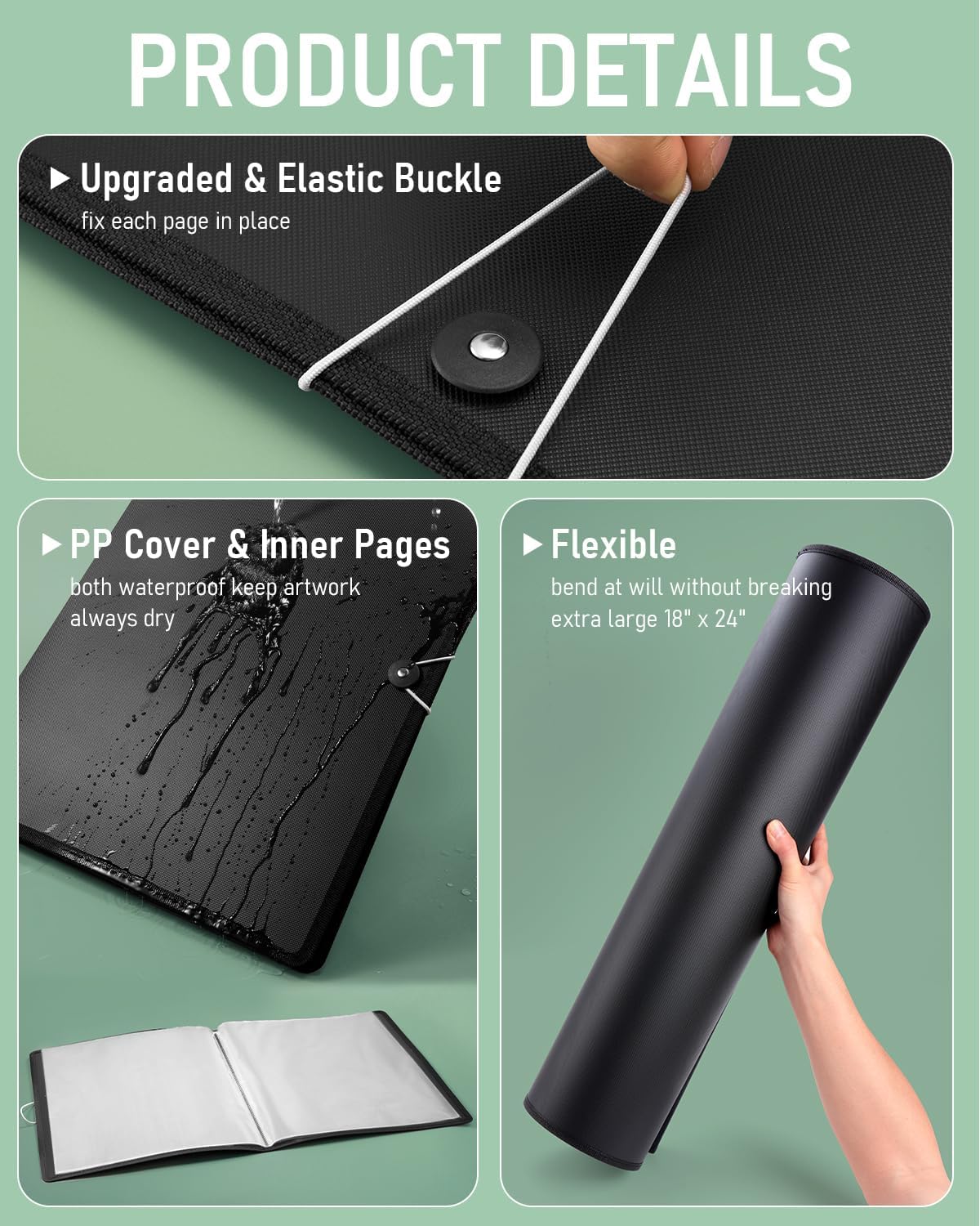 Nicpro 18x24 Large Art Portfolio Folder, 30 Pockets Display 60 Pages Artist Portfolio Folder with Clear Plastic Sleeves, Presentation Storage Book for Artists Artwork Drawing Painting Black