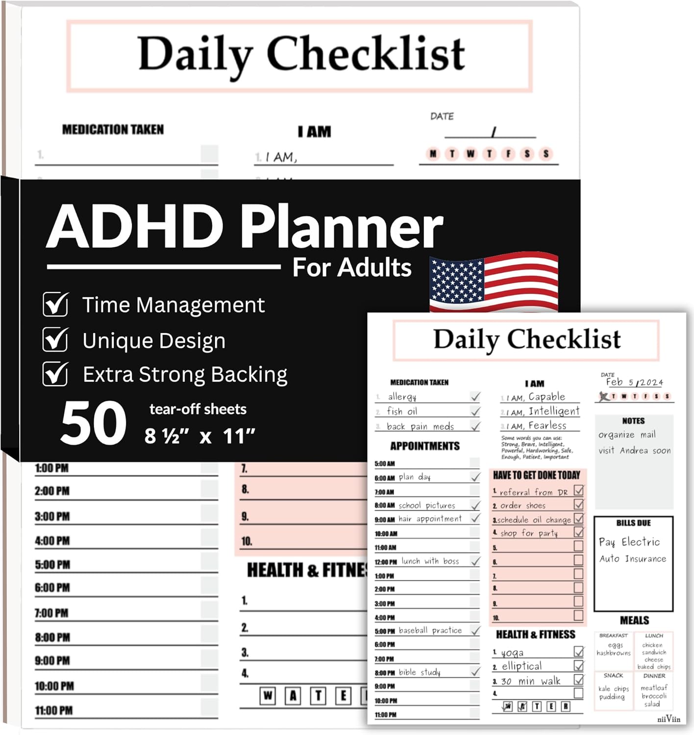 ADHD Planner for Adults & Women - 2025, 2026 Productivity Planner & Daily To Do List & Task Notepad, Neurodivergent Tools for Adults, Undated Full Focus Organization Pad with 50 Tear-Off Sheets, 8.5 x 11 Inch