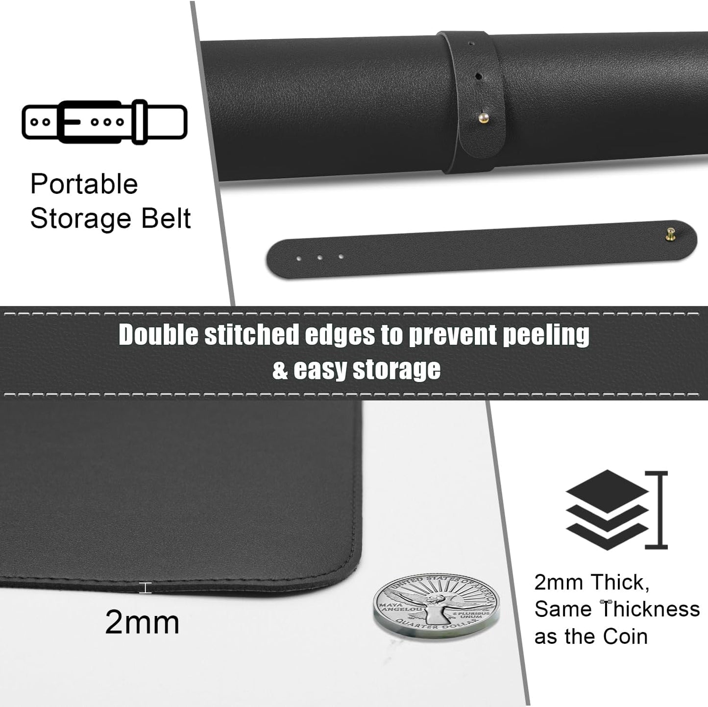 Large Desk Pad 35.4" x 17", Non-Slip Desk Mat with PU Leather & Natural Cork, Waterproof Writing Desk Natural Cork, Computer Mat Desk Protector for Office Home, Black