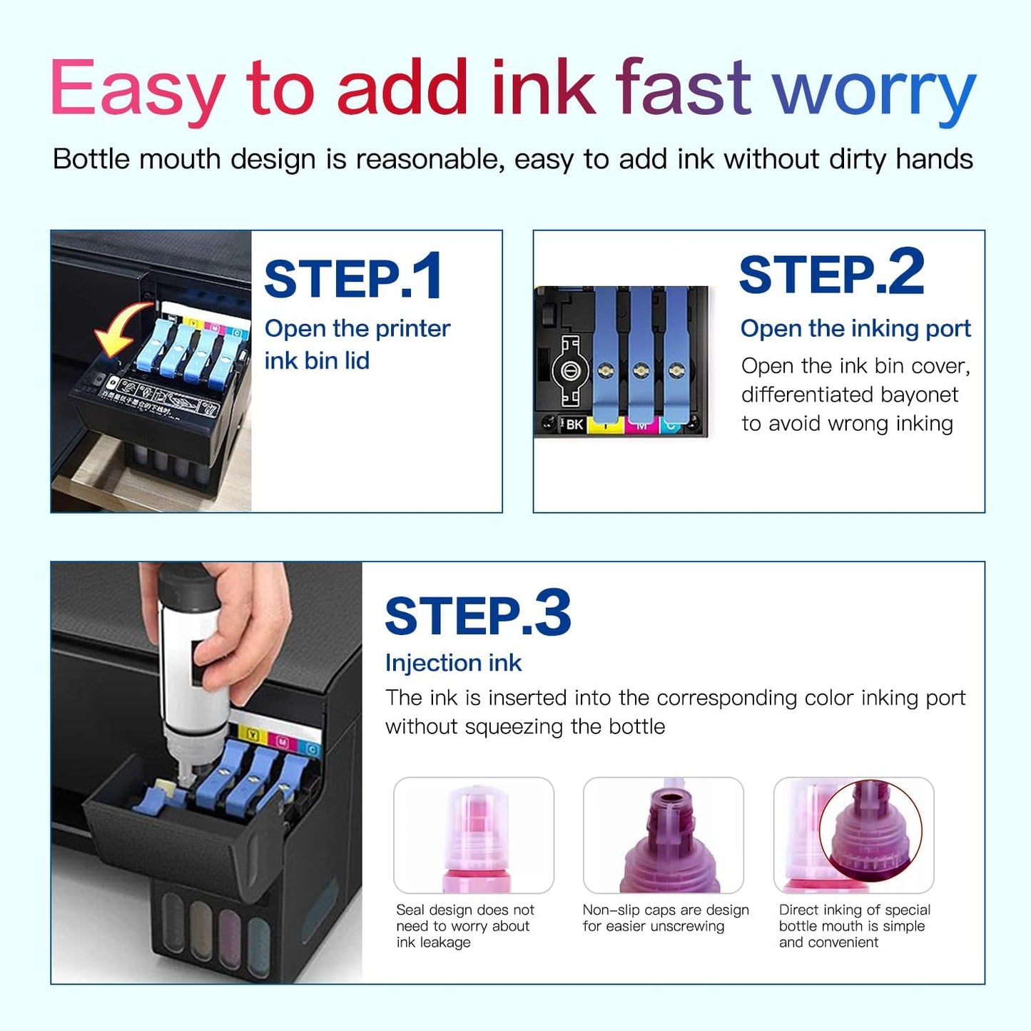 Compatible with Epson 522 Premium Ink Refill Bottles, Non Sublimation Ink Suitable for ET-2803 ET-2800 ET-2720 ET-4800 ET-2400 Printing (5 Bottles)