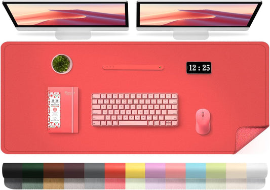 Leather Desk Pad Protector, 47.2'' x 23.6'', Suede Base Sewing Desk Blotter, Non-Slip Office Mat, Waterproof Writing Pad for Home and Office, Candy Red