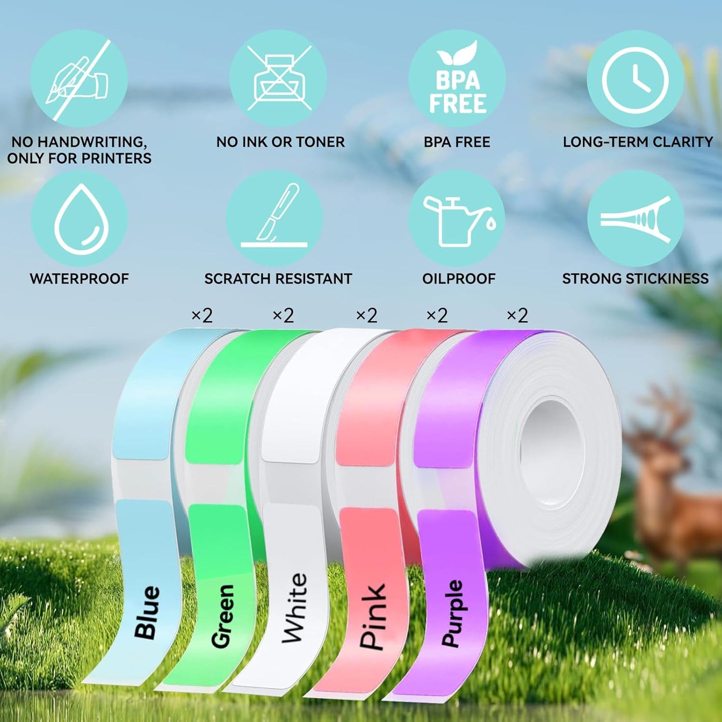 D30 P21 Label Maker Tape Refill 12mm×40mm(0.47"x1.57") Sticker, Laminated Thermal Label Tape Replacement, 1650 Labels/10Rolls, High Definition Labeling Tape for Home Office School Hotel