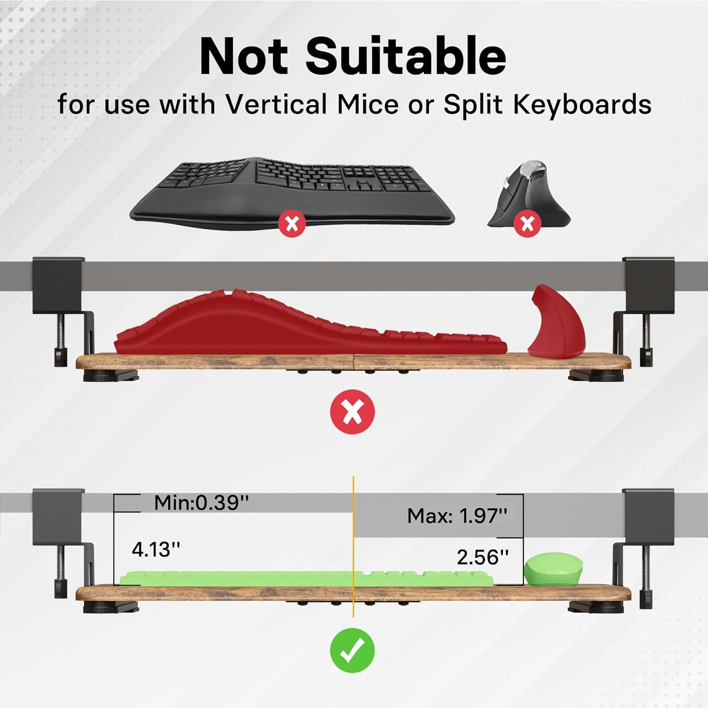 BONTEC KMT01-PJ Under Desk Keyboard Tray, Pull-Out Keyboard & Mouse Platform with C-Clamp, 20 x 11.8 in Space-Saving Ergonomic Slide-Out Drawer, Rustic Brown