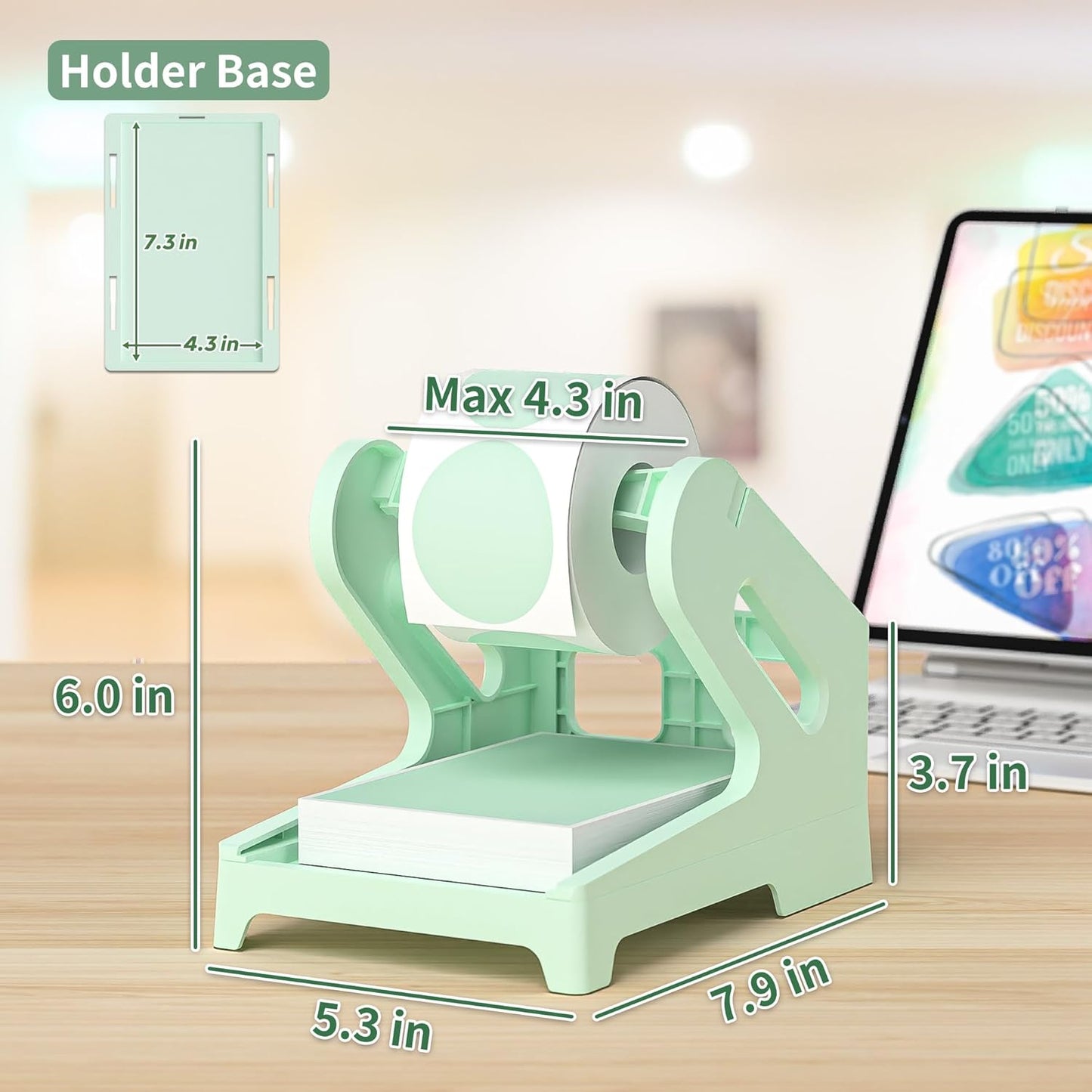 PONNOR Label Holder Thermal Label Holder for Rolls and Fanfold Labels Shipping Label Stand Desktop Printer DIY Accessory Supplies for Home, Office (Fresh Green)