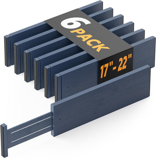 SpaceAid Bamboo Dresser Drawer Dividers 6 Pack, 4.65“ High Adjustable 17“-22” Drawer Organizers, Expandable Organization for Clothing, Clothes, Dressers, Navy Blue