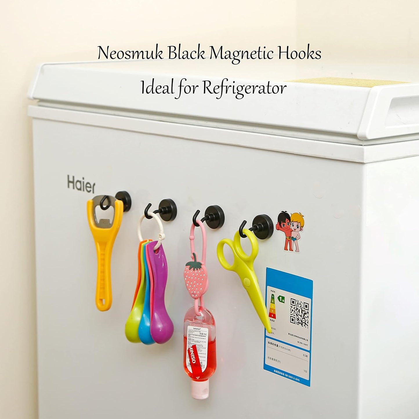 Neosmuk Magnetic Hooks, Heavy Duty Earth Magnets with Hook for Refrigerator, Extra Strong Cruise Hook for Hanging, Magnetic Hanger for Curtain, Grill(Matte Black,4 Pack)