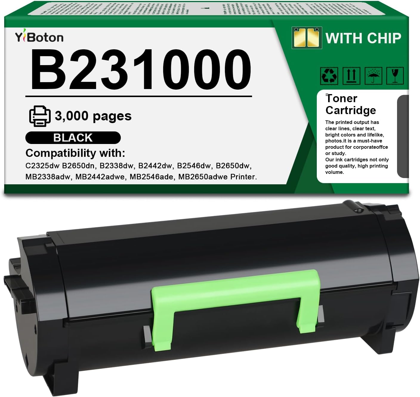 High Yield B231000 Black Toner Cartridge Compatible with Lexmark B231000 Toner Cartridge for B2338 B2442 B2546 B2650 MB2338 MB2442 MB2546 MB2650 Laser Printer(3,500 Pages)