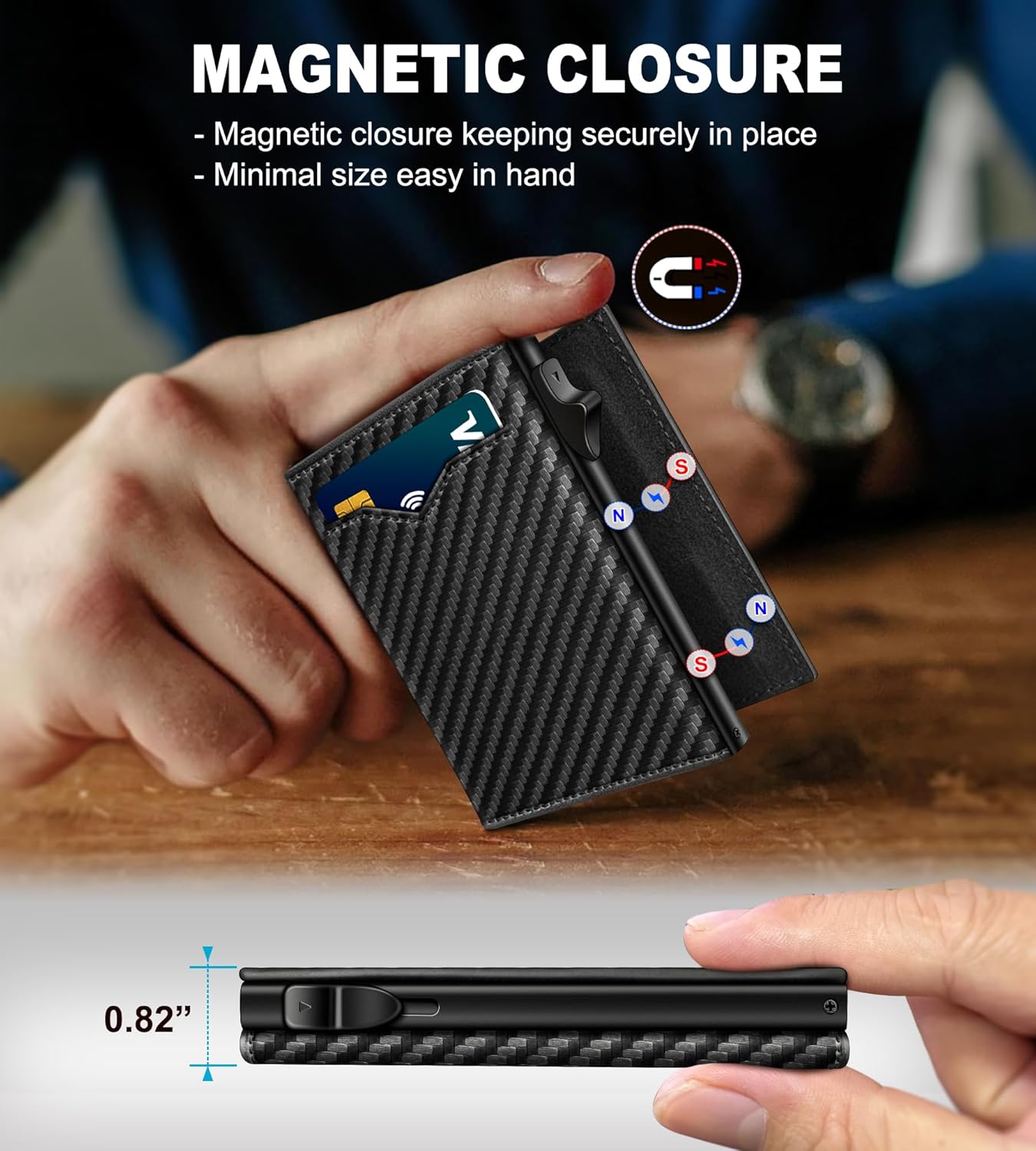 Wallet for Men,with Cash Pocket 2 ID Window 9-13 Cards,Metal Case Smart Slim Pop Up Credit Card Holder Flip with Magnetic Closure RFID Blocking Trifold wallet with Gift Box