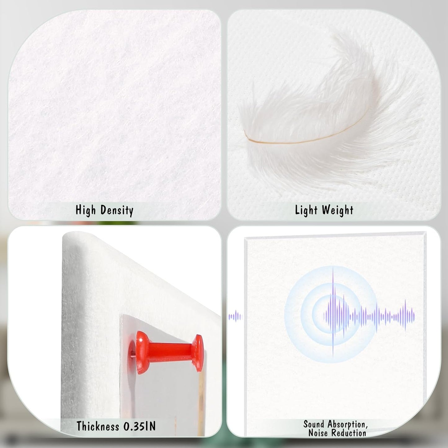 Large Cork Board 36" x 24", 6 Pack Felt Wall Tiles with Colored Pushpins, Bulletin Board with Removable Self-Adhesive Strips, Pin Boards Cork Boards for Walls Office Home School-White