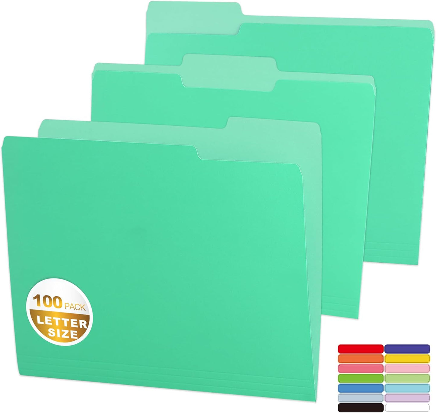 100 Packs Colored File Folders,Light Green File Folders,Two Tone Color File Folder 8.5 x 11 Inch,1/3 Cut Tabs Letter Size,Manila File Folders for Office,School and Home,Organization