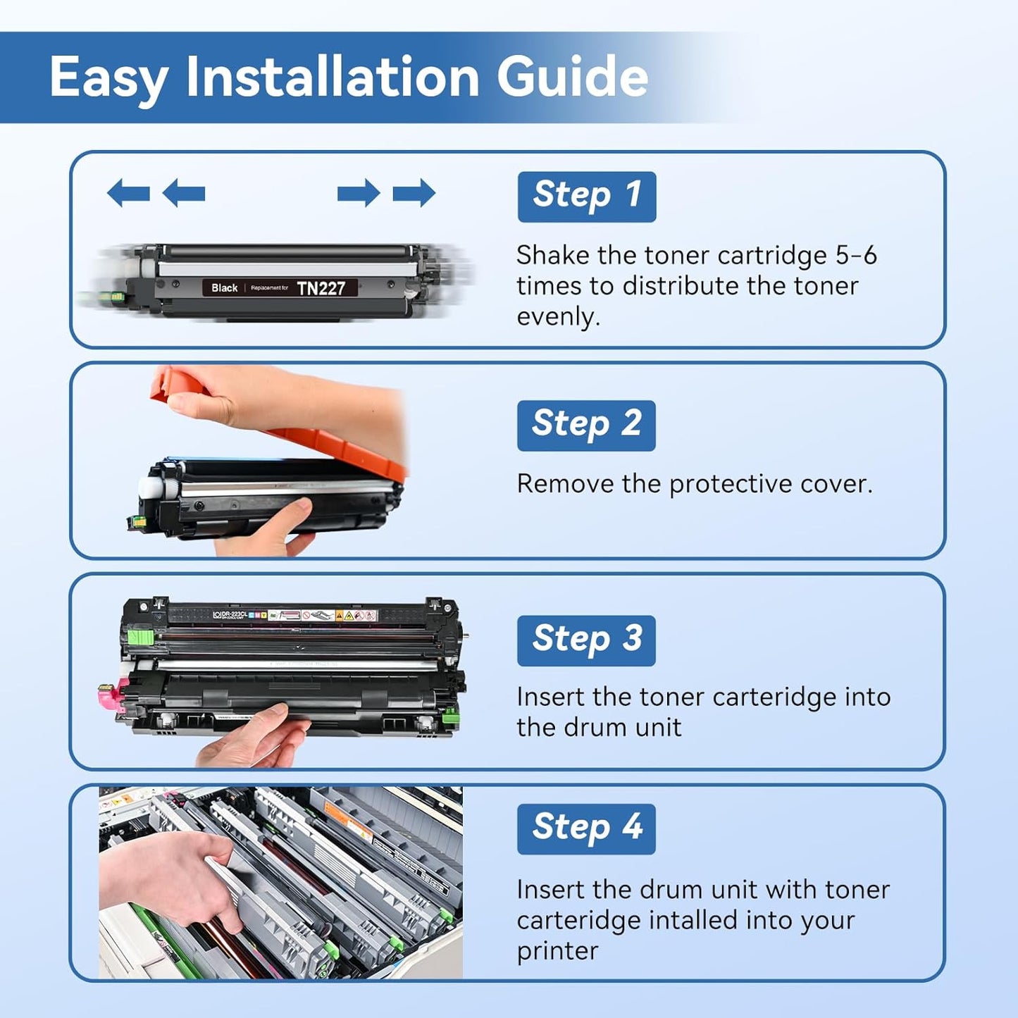 MYTONER TN227 High Yield Toner Cartridge 4 Pack Compatible Replacement for Brother TN227 TN-227 TN227BK TN223 for HL-L3210CW MFC-L3750CDW MFC-L3710CW HL-L3270CDW (TN-227BK/C/M/Y High Yield, 4Pack)