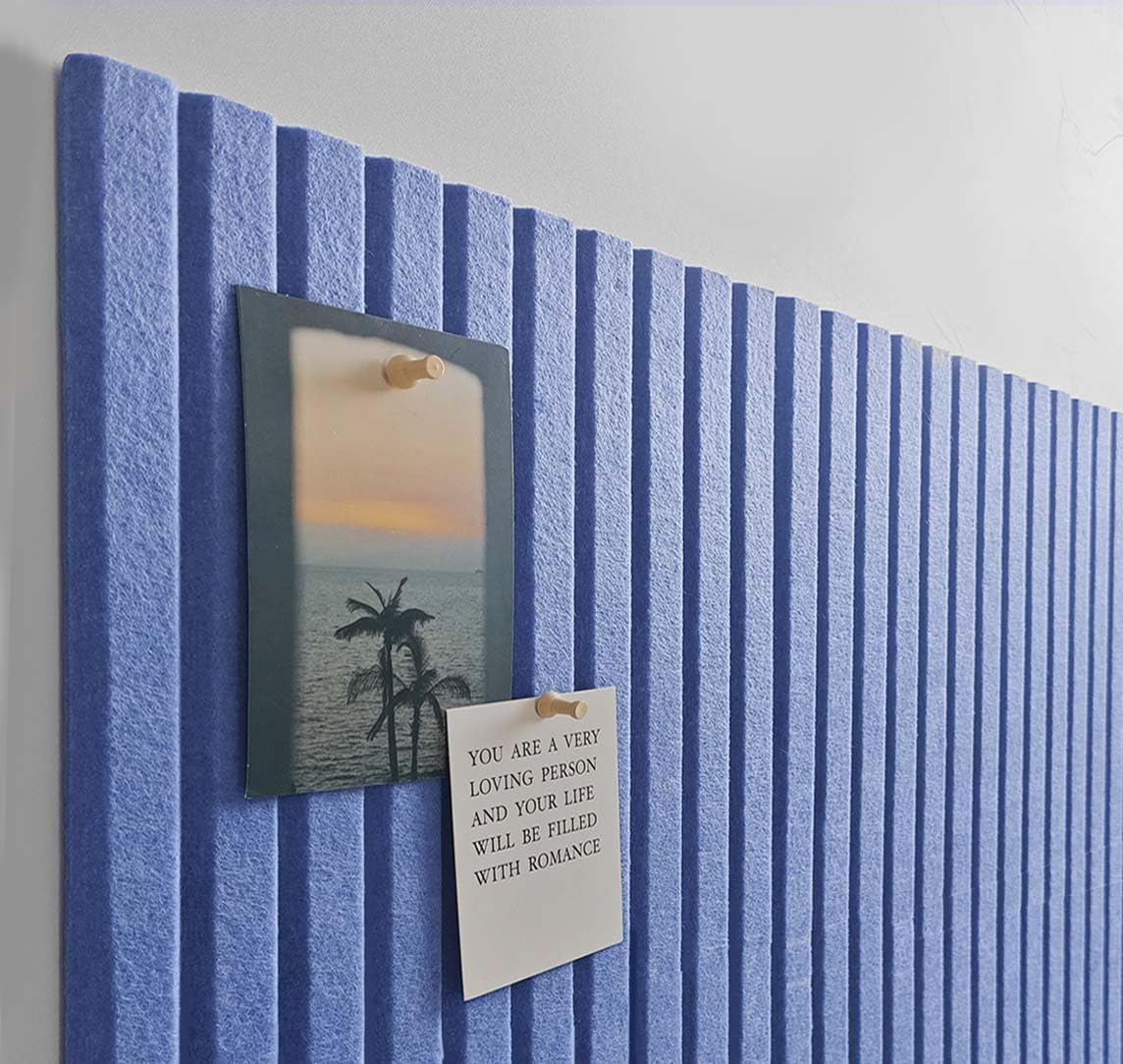 Large Cork Board for Office, 8 Pack Felt Wall Tiles with Slat Wall Paneling and Safe Removable Adhesive Tabs, Felt Bulletin Board Pin Board Cork Boards for Walls (Blue)