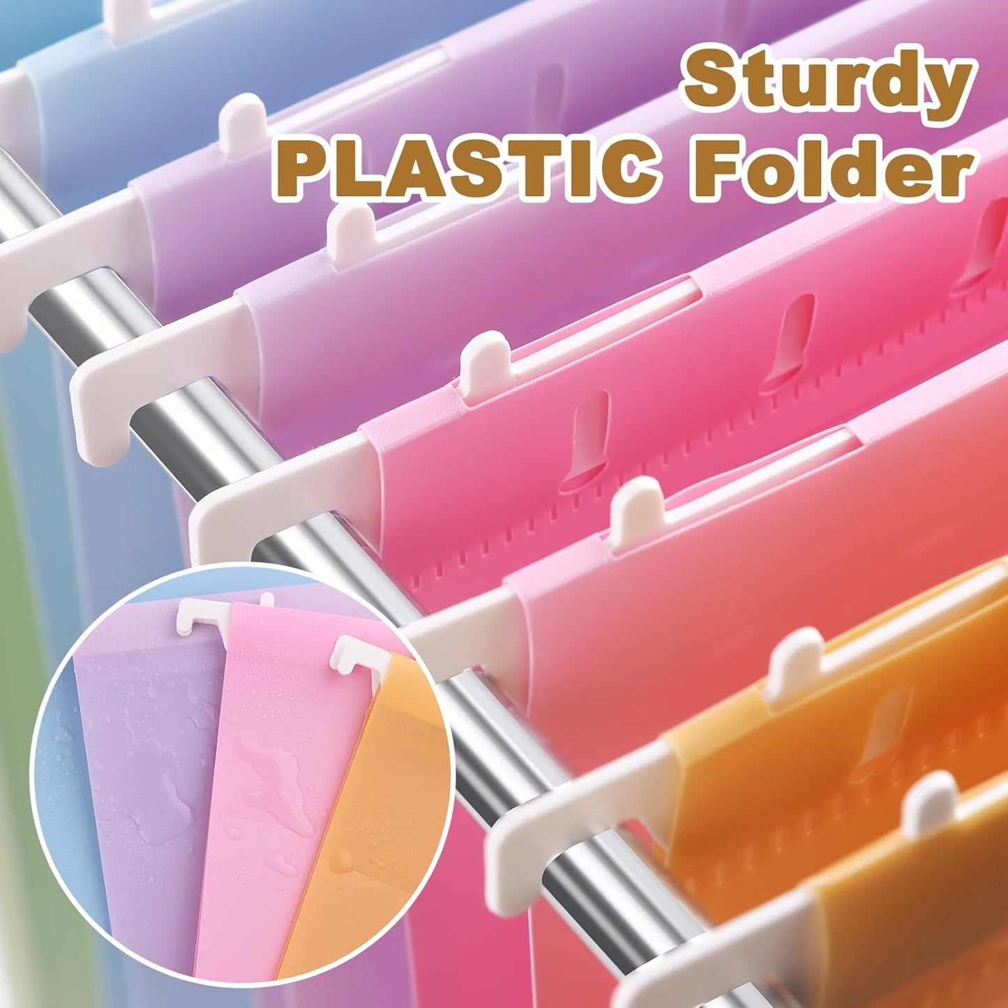 Pastel Plastic Hanging File Folders,Letter Size,6 Pack Reinforced Expanding Hang Folder,Heavy Duty File Folders for Filing Cabinet,1/5-Cut Tabs,Hanging Folder Organizer for Office Home